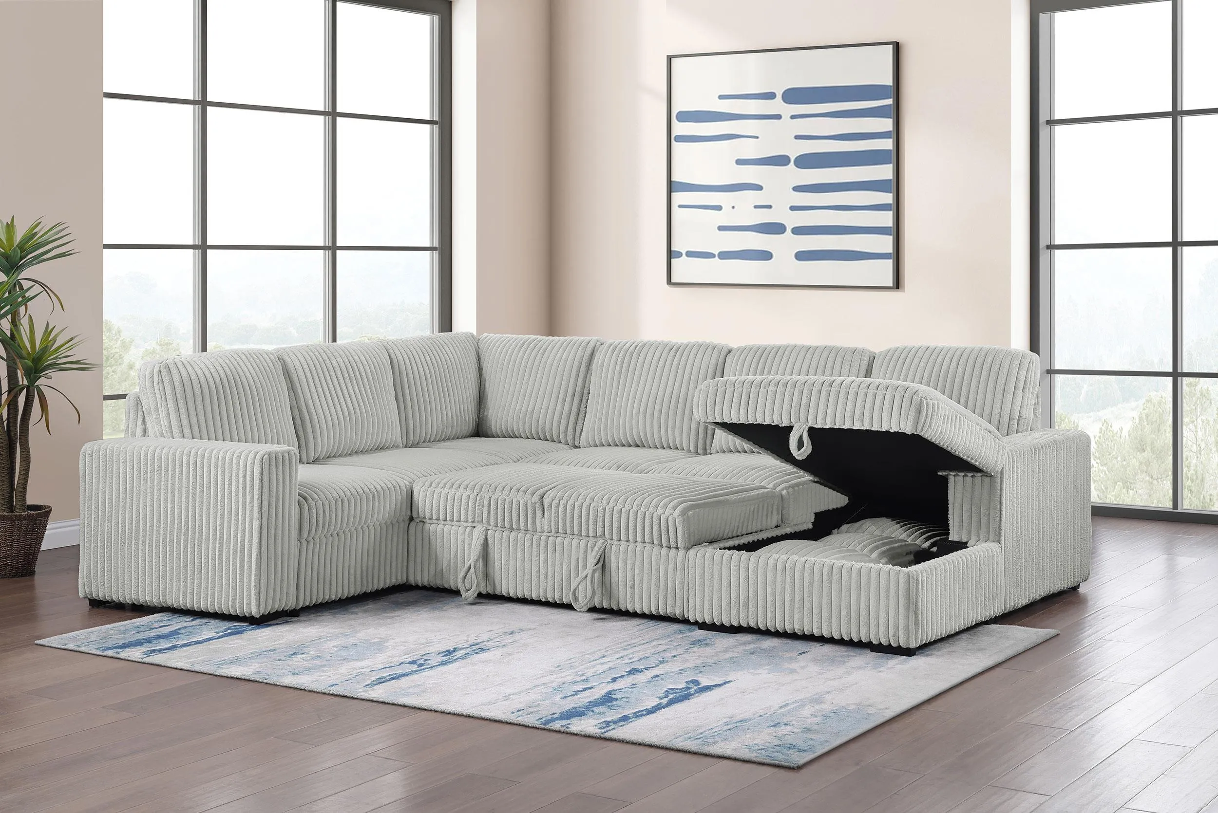 Devonshire Gray Sleeper Sectional Sofa Storage Chaise - Image 3