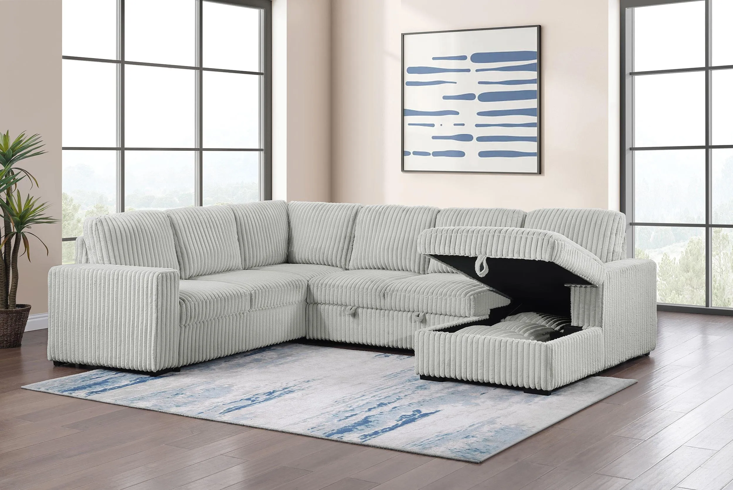 Devonshire Gray Sleeper Sectional Sofa Storage Chaise - Image 4