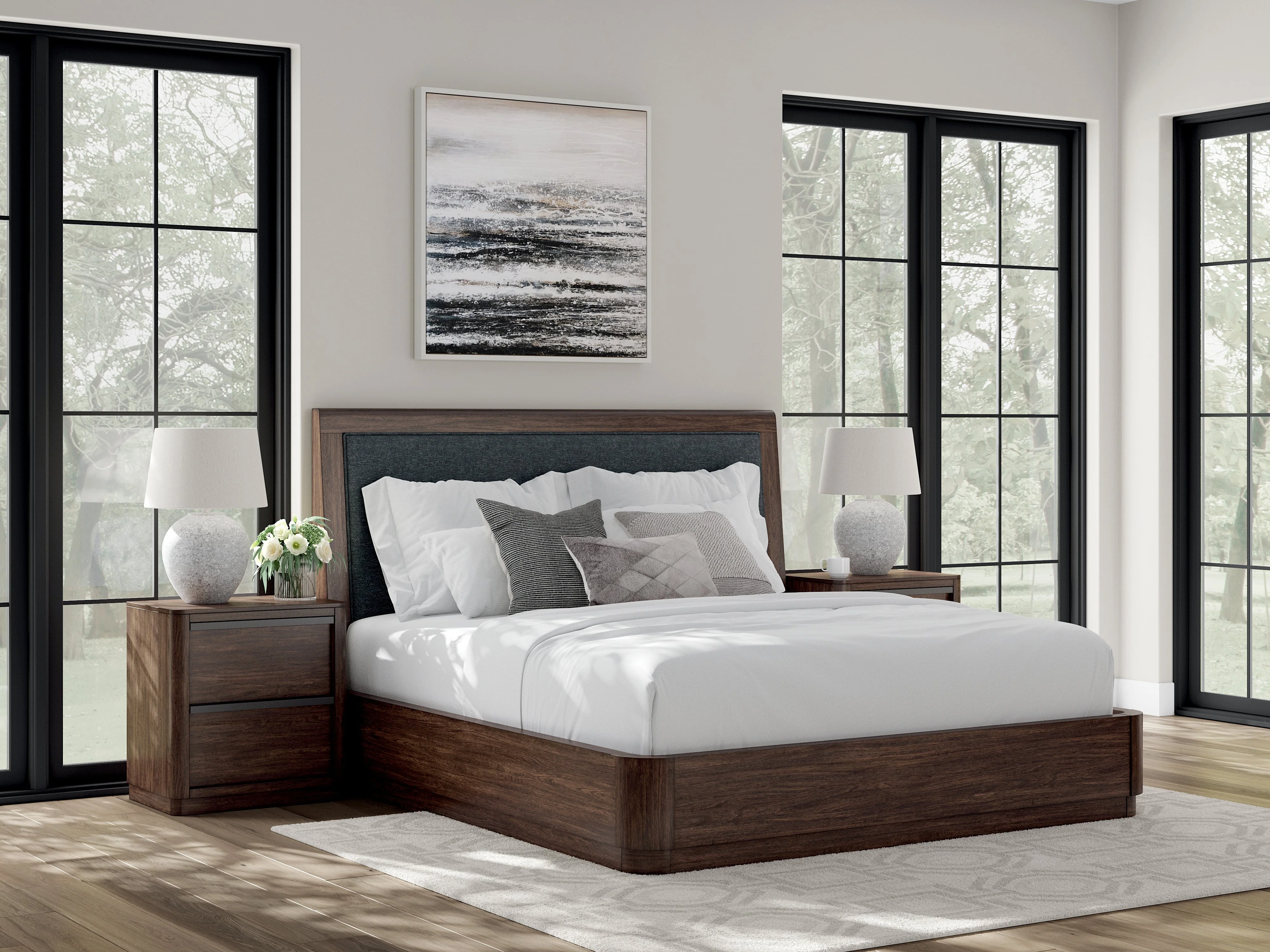 Dilenno Dark Brown Upholstered Panel Bedroom Set - Image 2