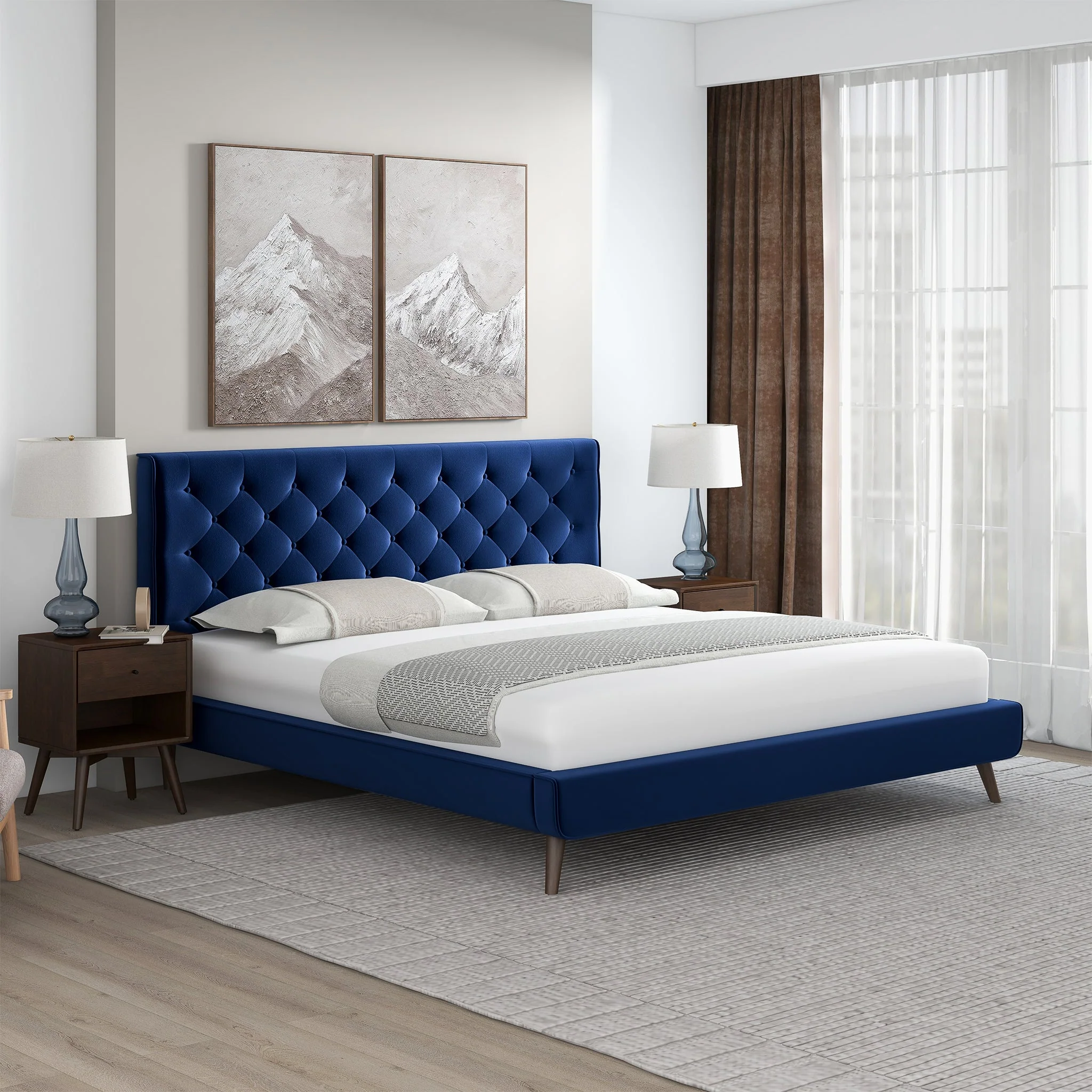 Dillon Blue Velvet Platform Bed (King Size) - Image 2