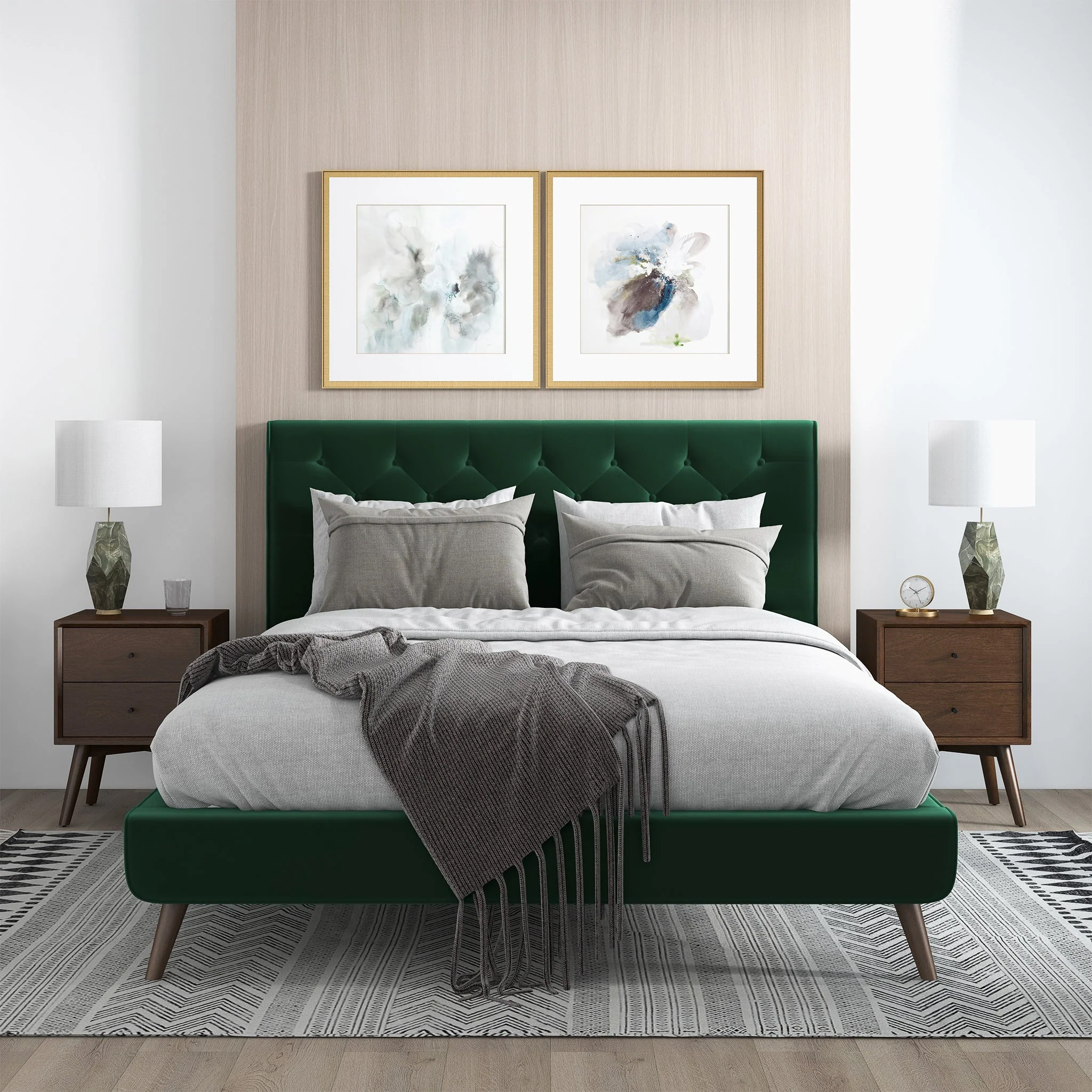 Dillon Dark Green Velvet Platform Bed (Queen Size) - Image 7