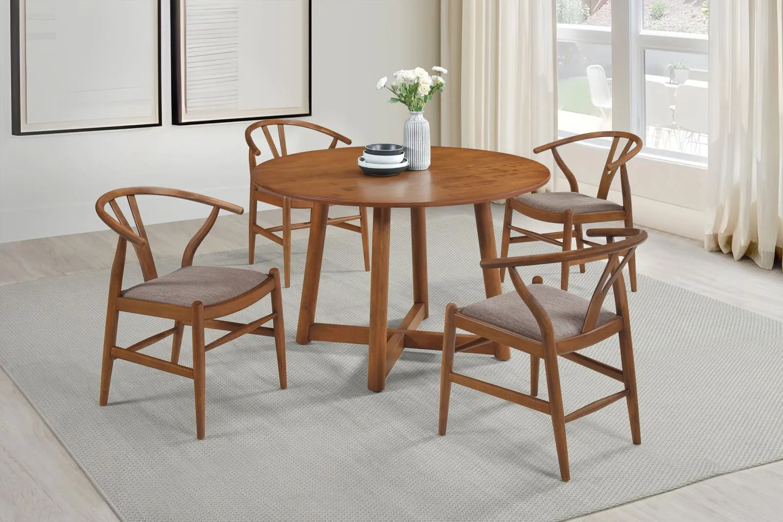 Dinah Danish Y-Shaped Back Wishbone Dining Side Chair Walnut and Brown (Set of 2) - Image 10