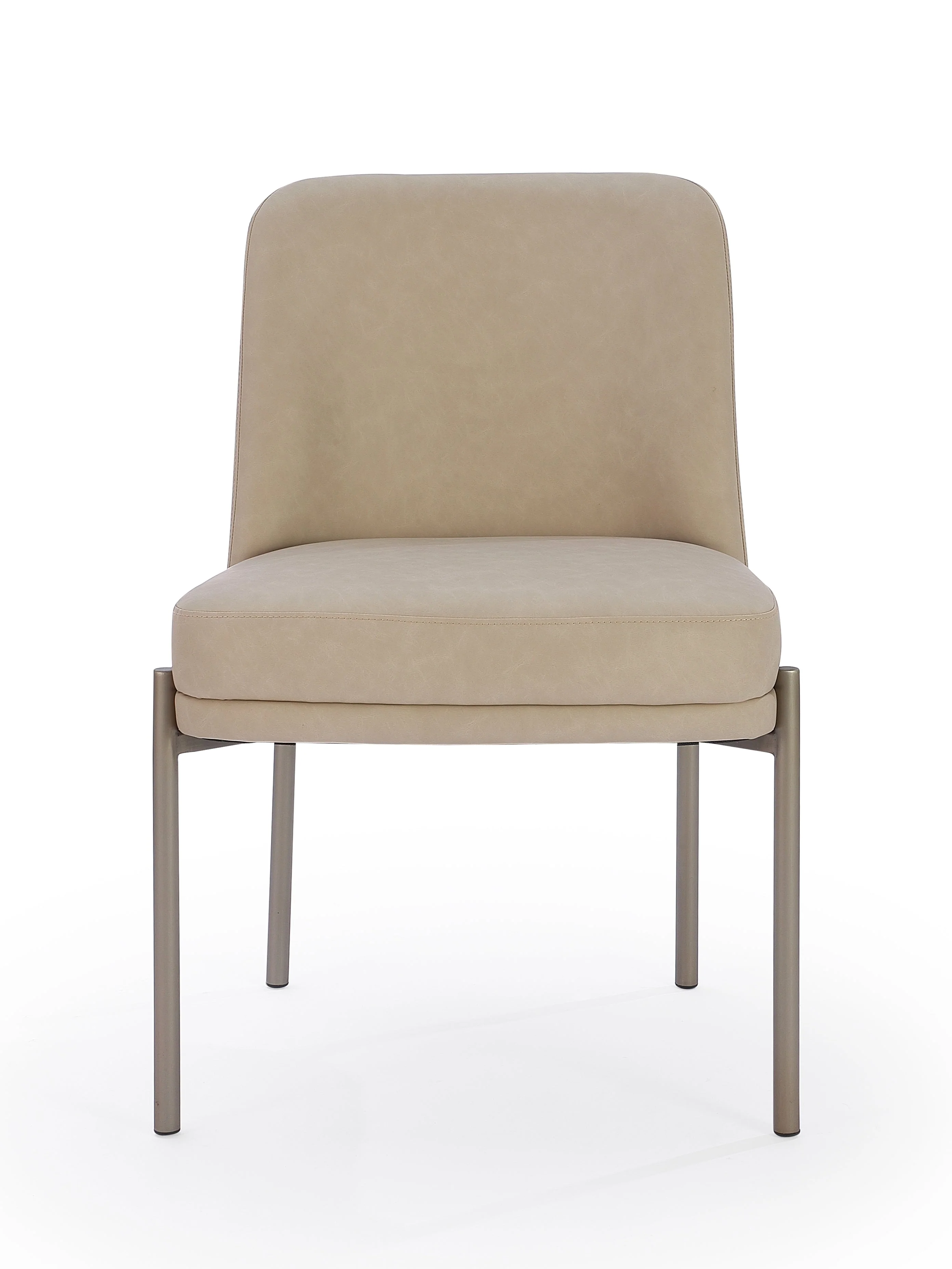 Dion Upholstered Dining Chair in Camel Synthetic Leather and Brushed Nickel Metal (Set of 2) - Image 4
