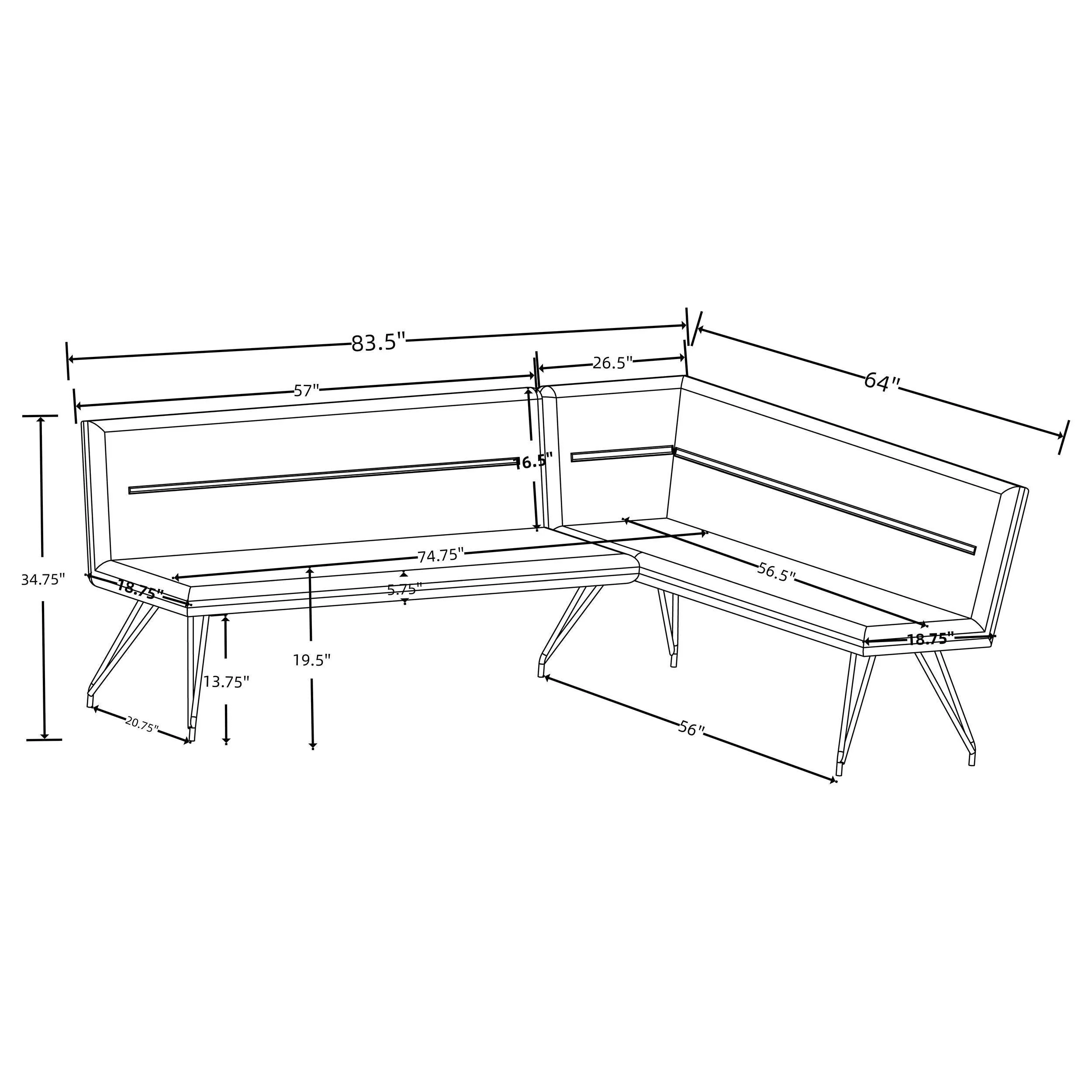 Dodson Fabric Upholstered L-Shaped Nook Dining Bench Taupe - Image 9