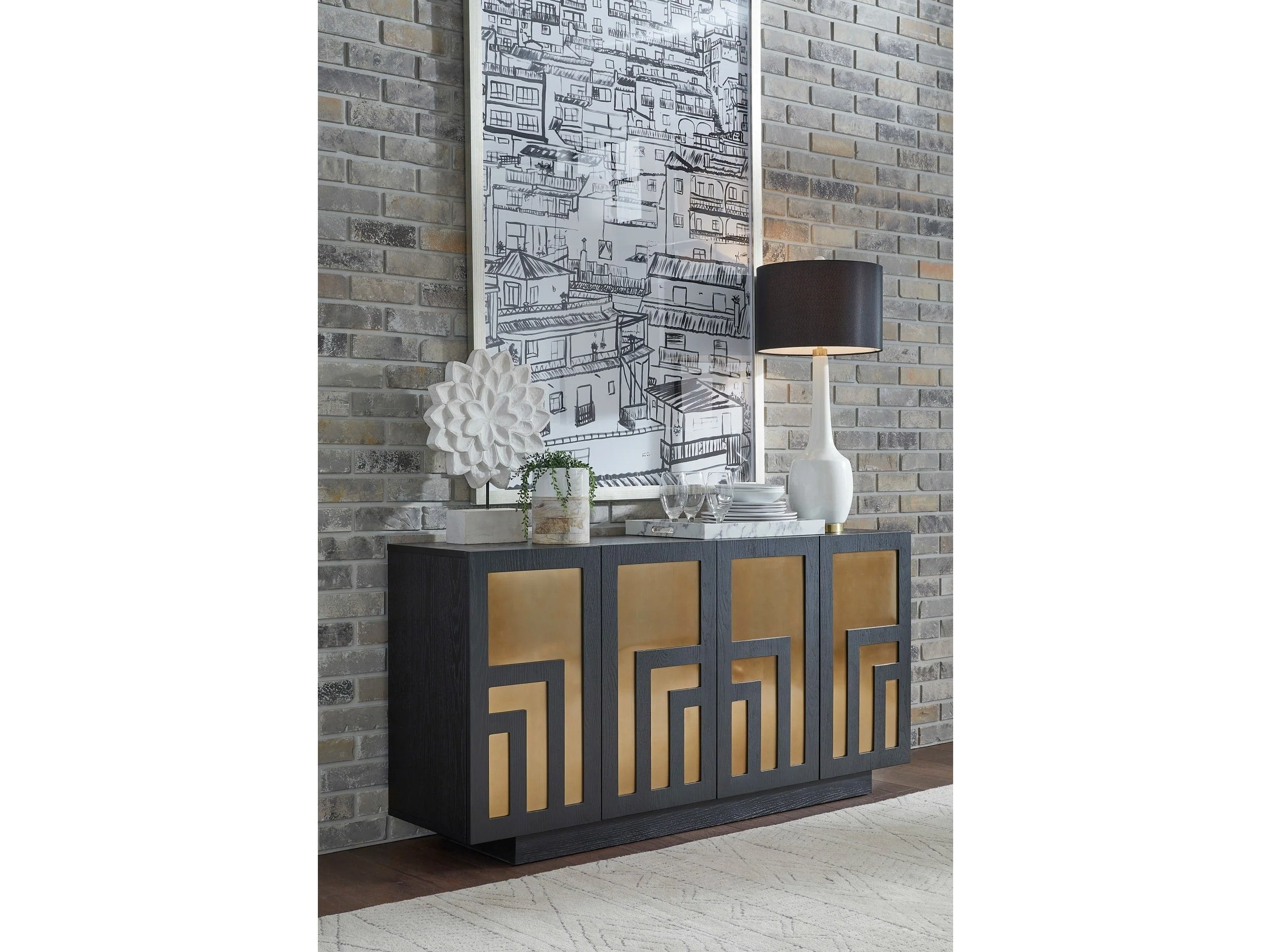 Doheny Black/Brass Wood and Metal Two Door Sideboard