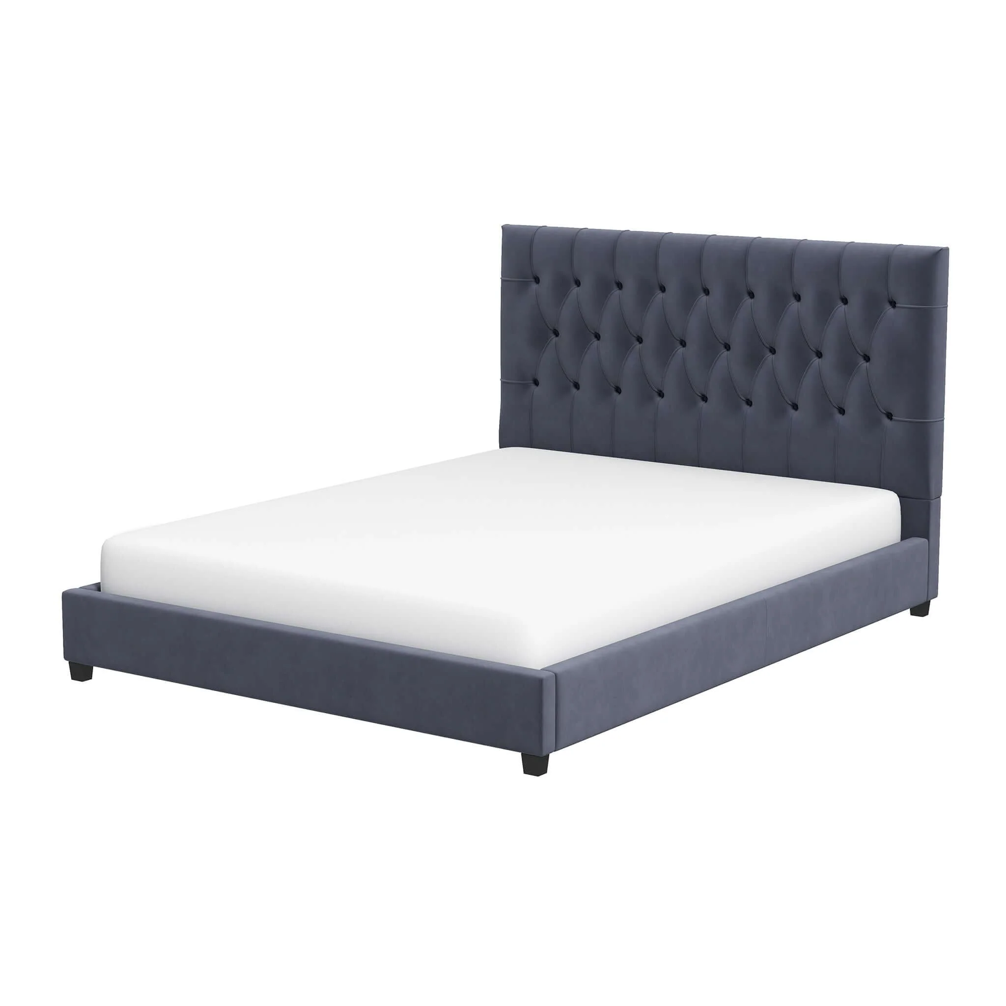 Donald Mid Century Modern Grey Velvet Platform Bed Queen - Image 2