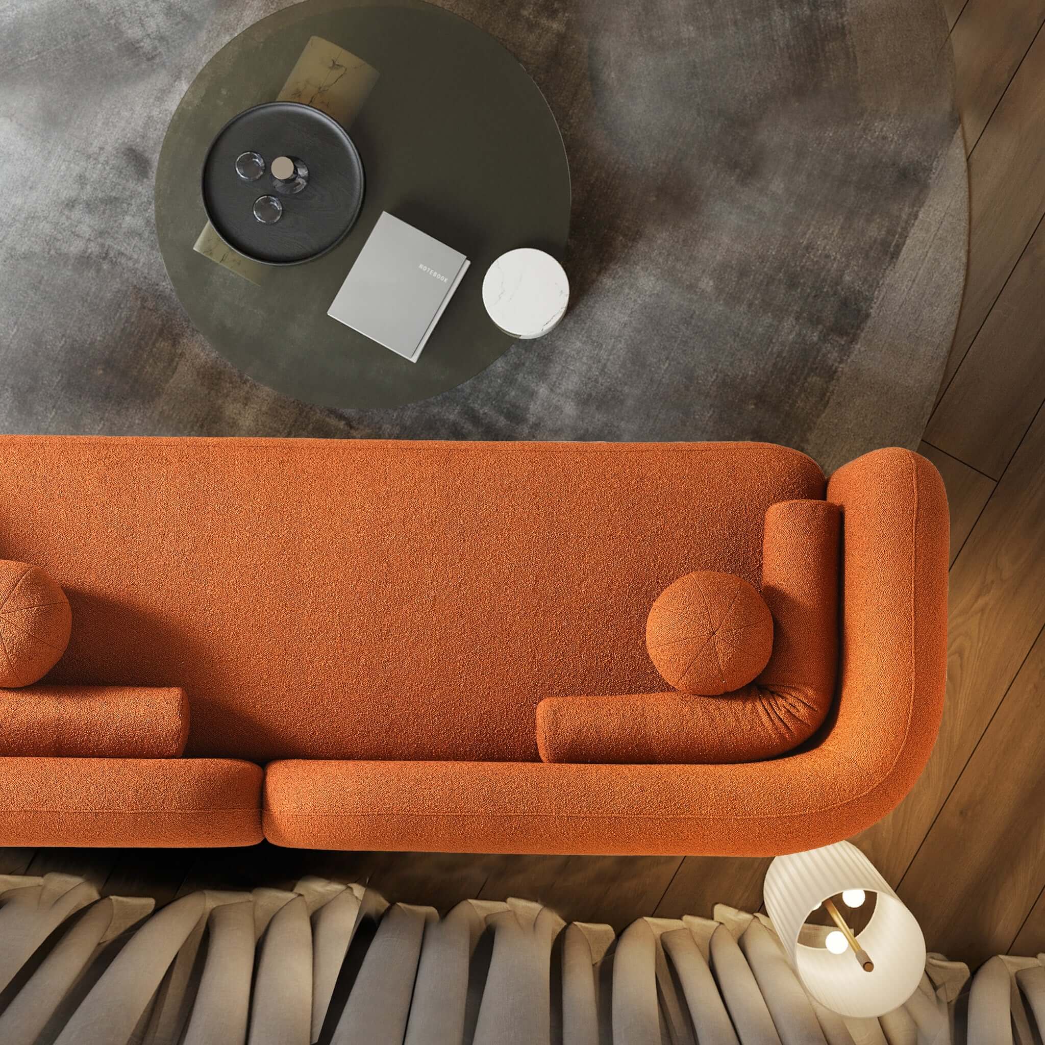 Donna Burnt Orange Japandi Style Boucle Sofa - Image 5