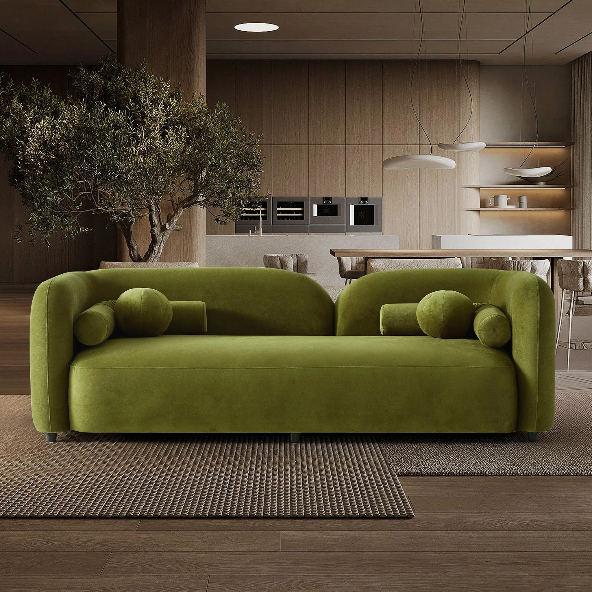 Donna Japandi Style Olive Green Velvet Sofa - Image 2