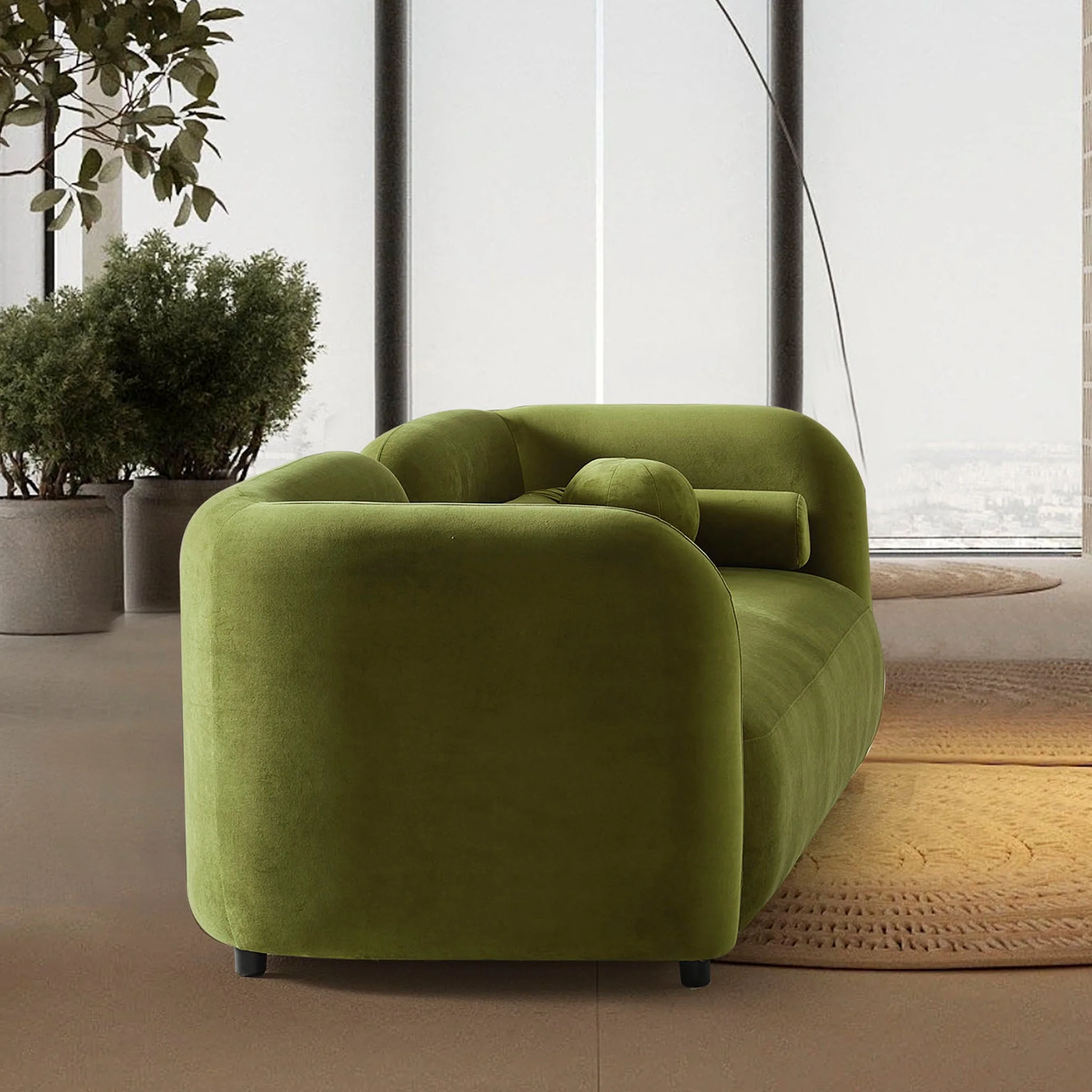Donna Japandi Style Olive Green Velvet Sofa - Image 4
