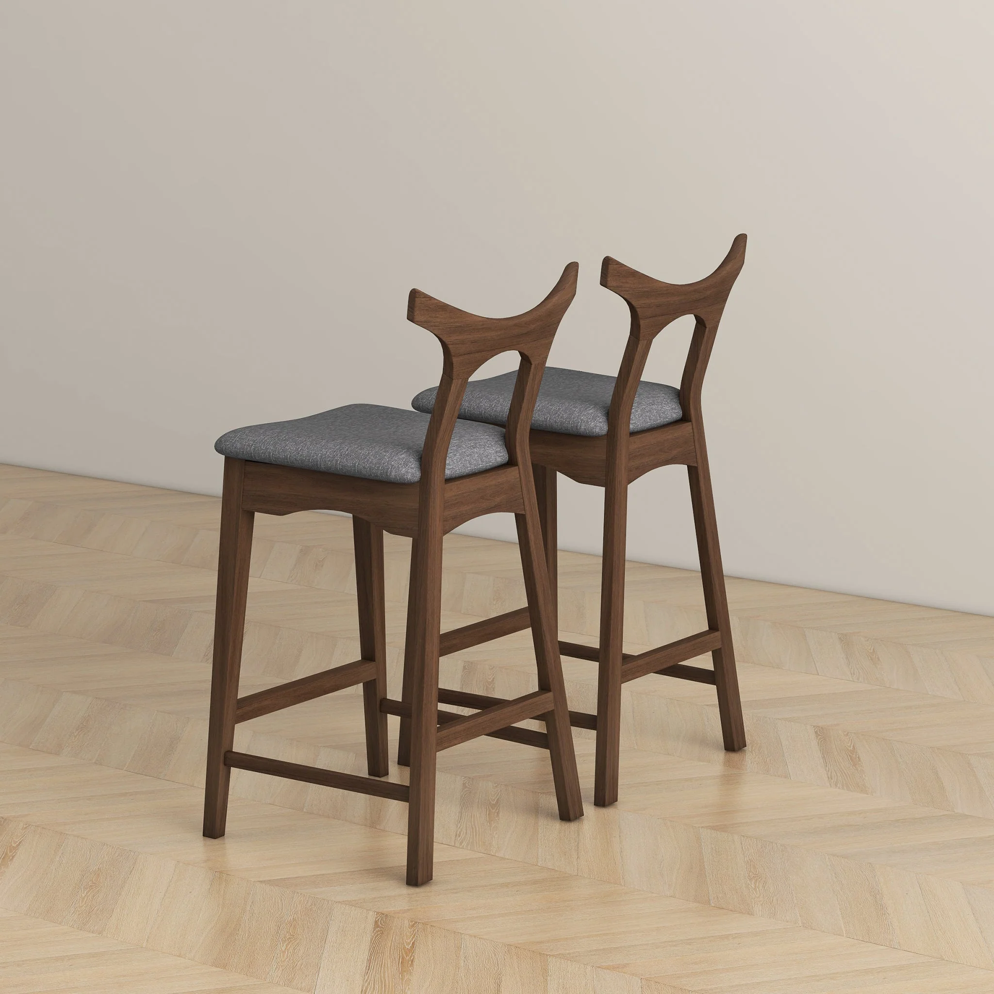 Dorane Solid Wood Frame Grey Fabric Upholstered Bar Stool - Set of 2 - Image 4