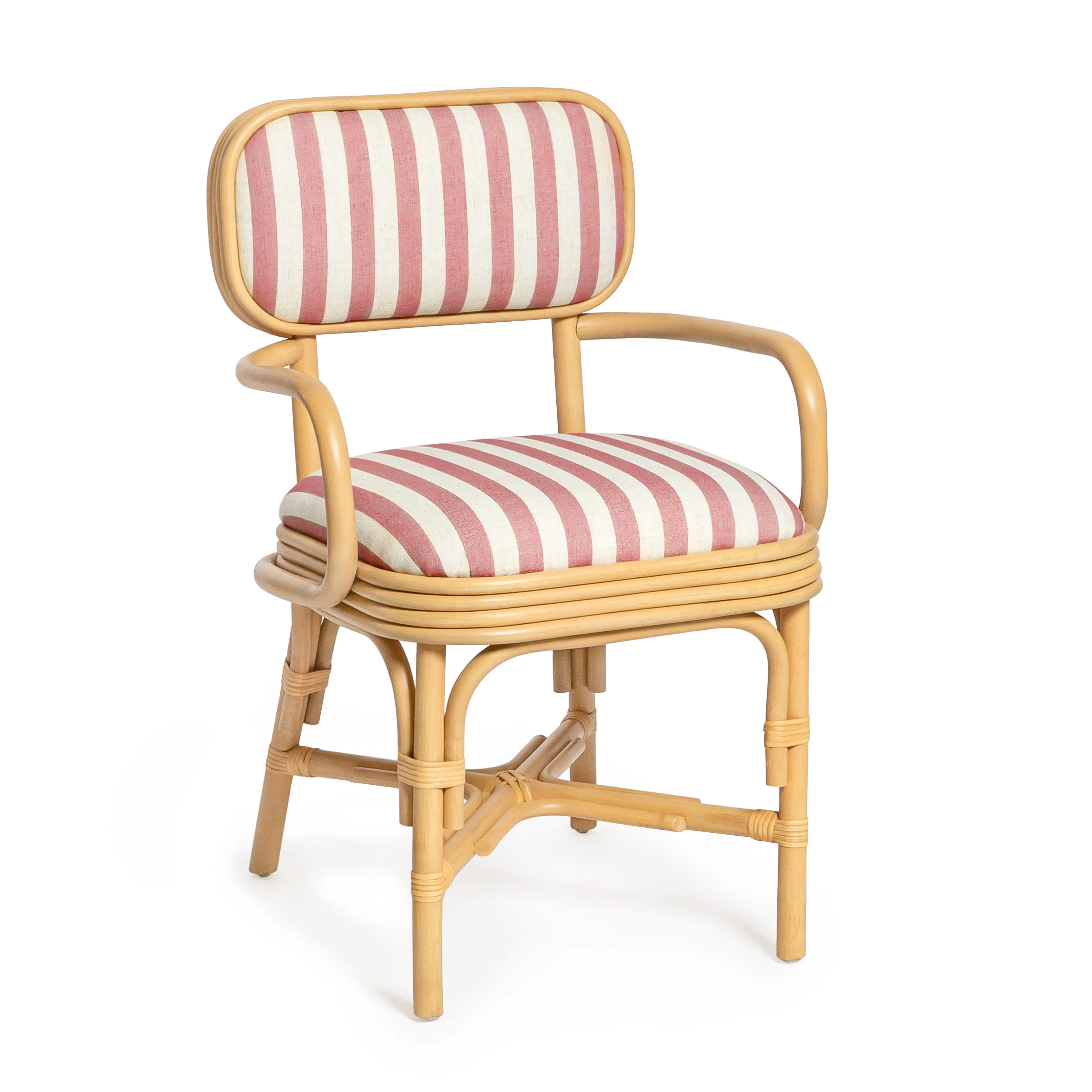 Dorine Striped Performance Linen & Rattan Dining Armchair - Image 15