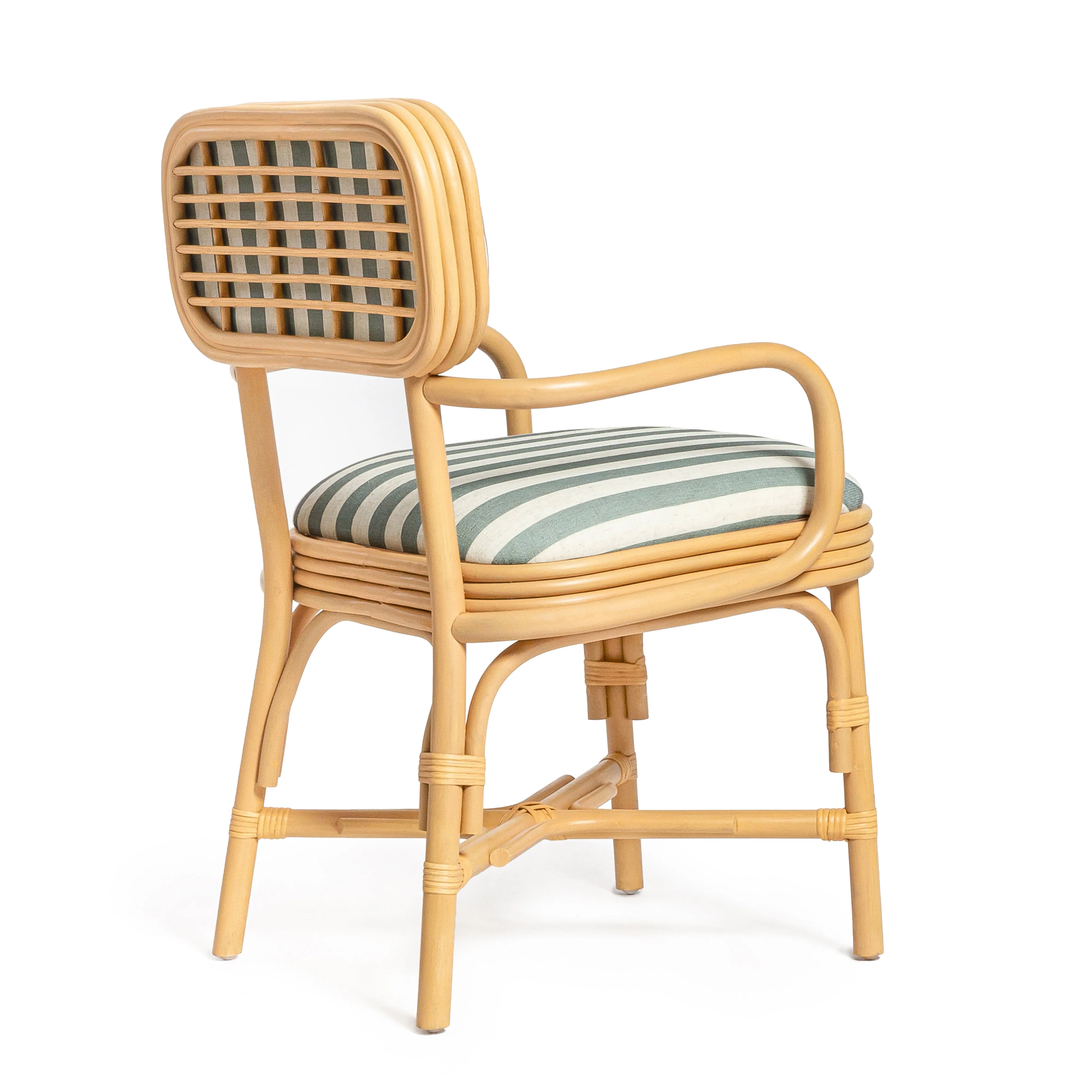 Dorine Striped Performance Linen & Rattan Dining Armchair - Image 4