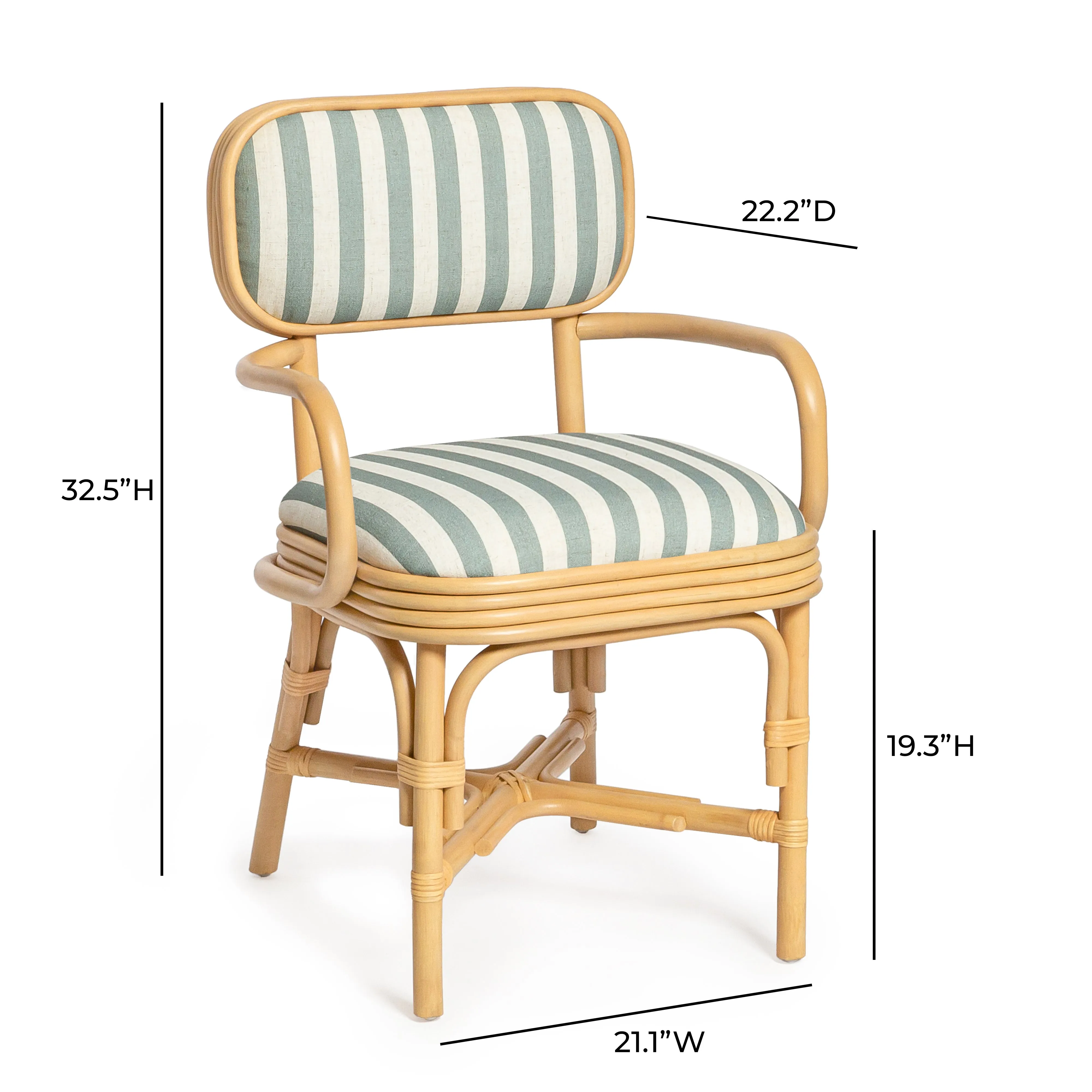 Dorine Striped Performance Linen & Rattan Dining Armchair - Image 7