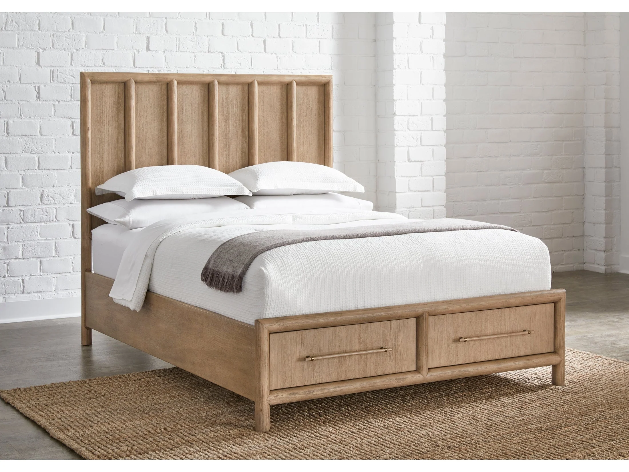 Dorsey Wooden Two Drawer Eastern King Storage Bed in Granola
