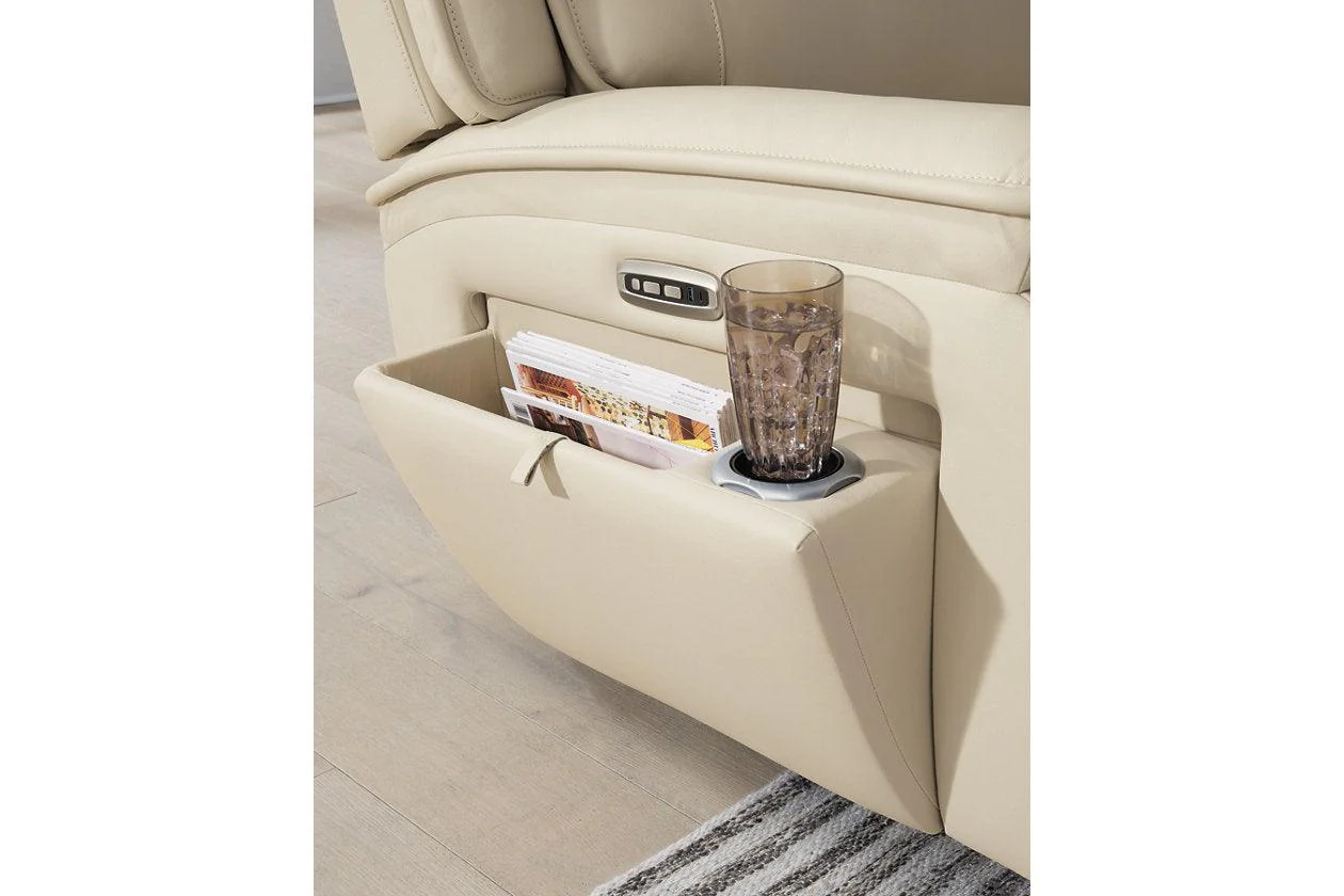 Double Deal Almond 6-Piece Dual Power Leather Reclining Modular Sectional - Image 3
