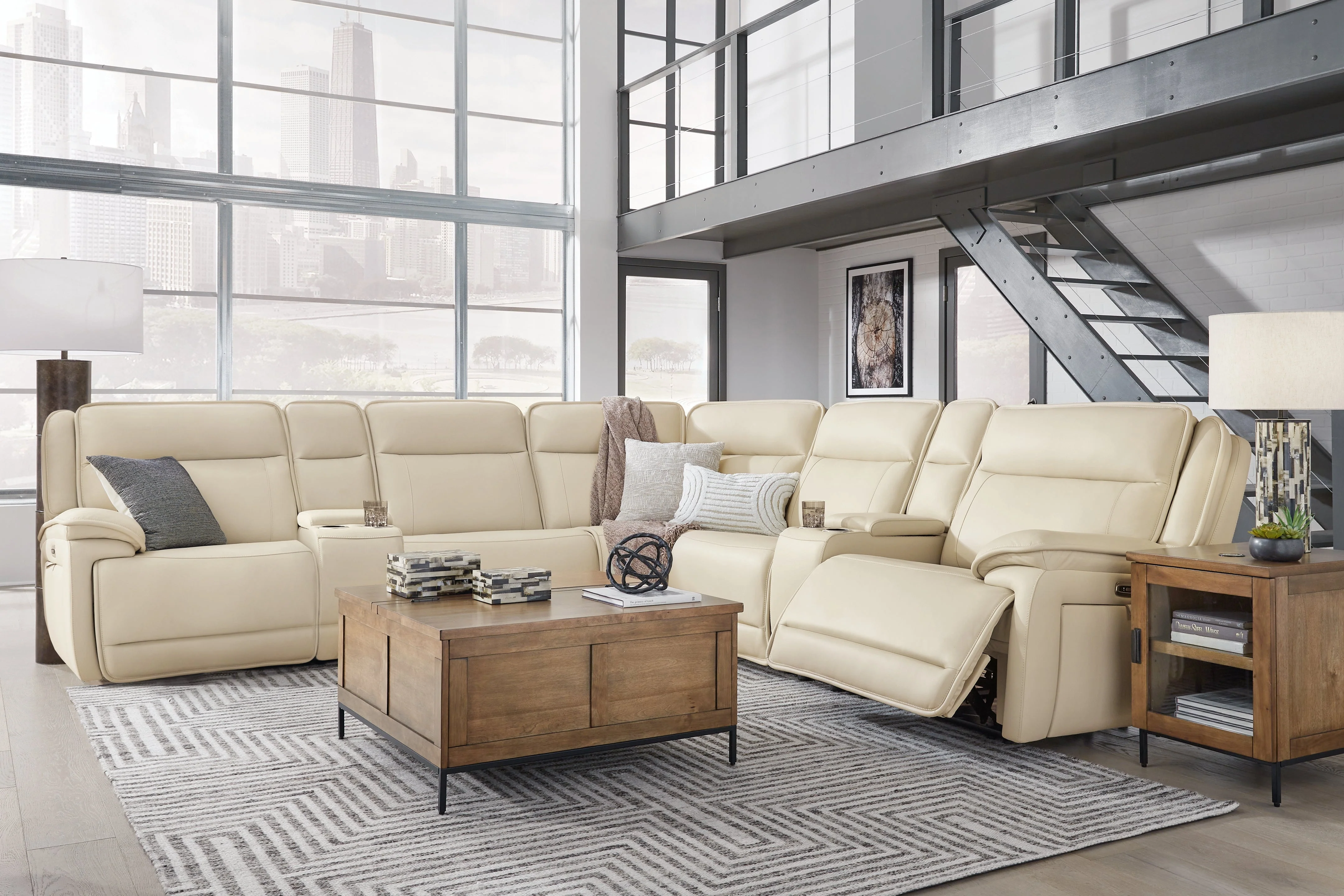 Double Deal Almond 7-Piece Power Reclining Sectional with Consoles - Image 4