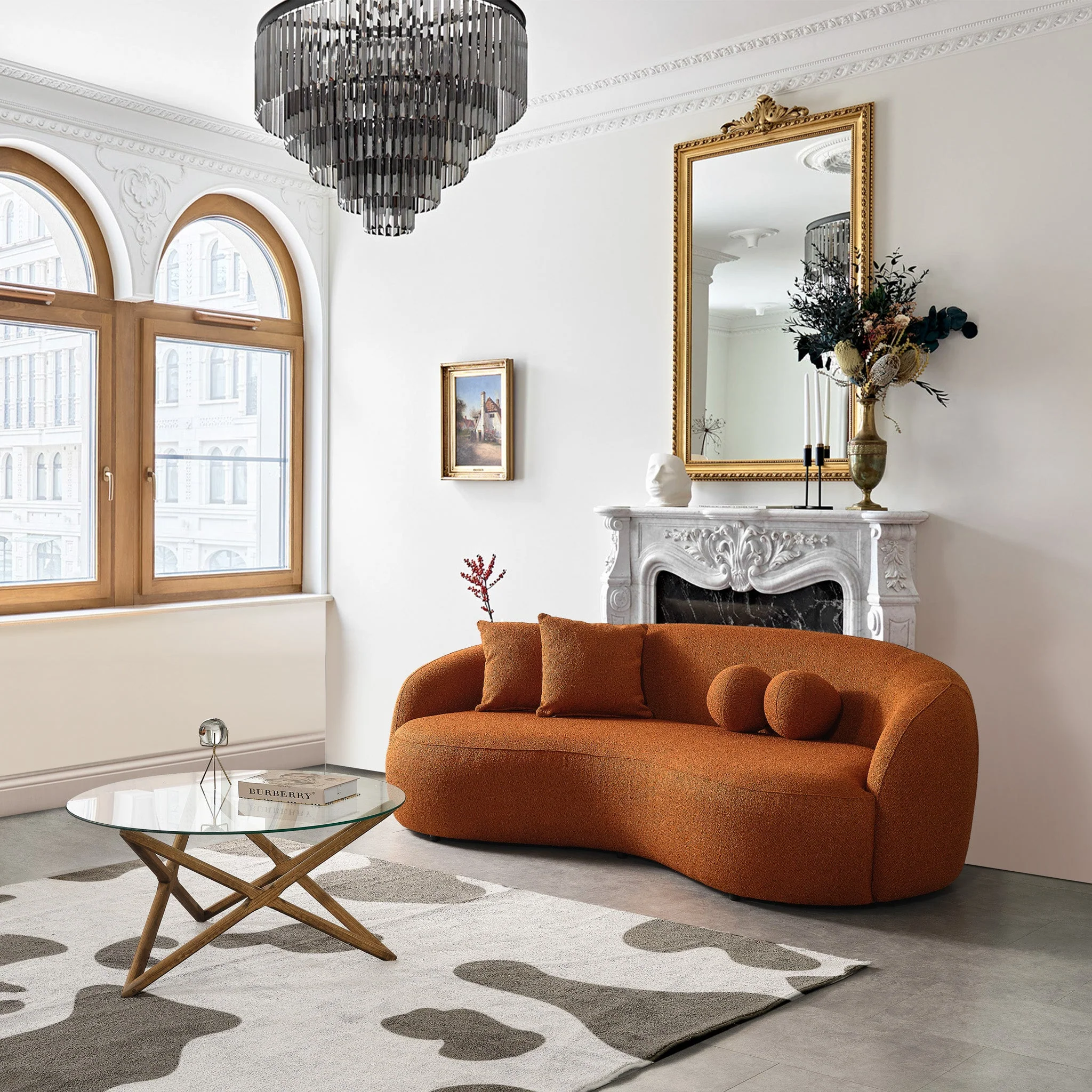 Drake Burnt Orange Japandi Style Curvy Boucle Sofa - Image 2