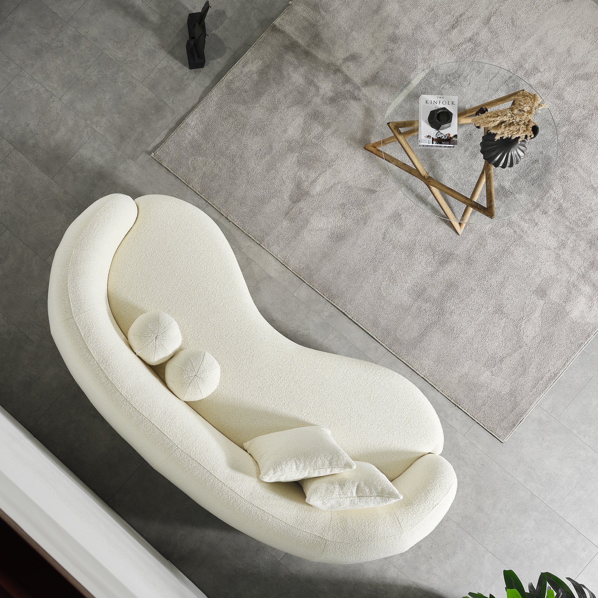 Drake Japandi Style Curvy Ivory Boucle Sofa - Image 2