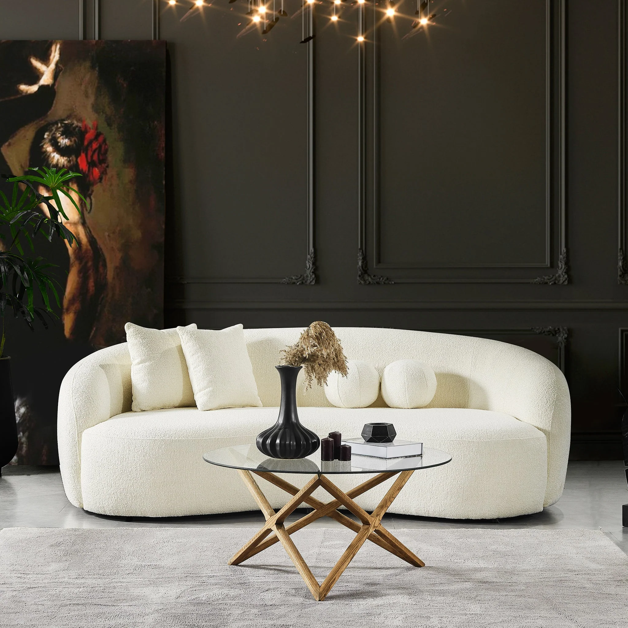 Drake Japandi Style Curvy Ivory Boucle Sofa - Image 6
