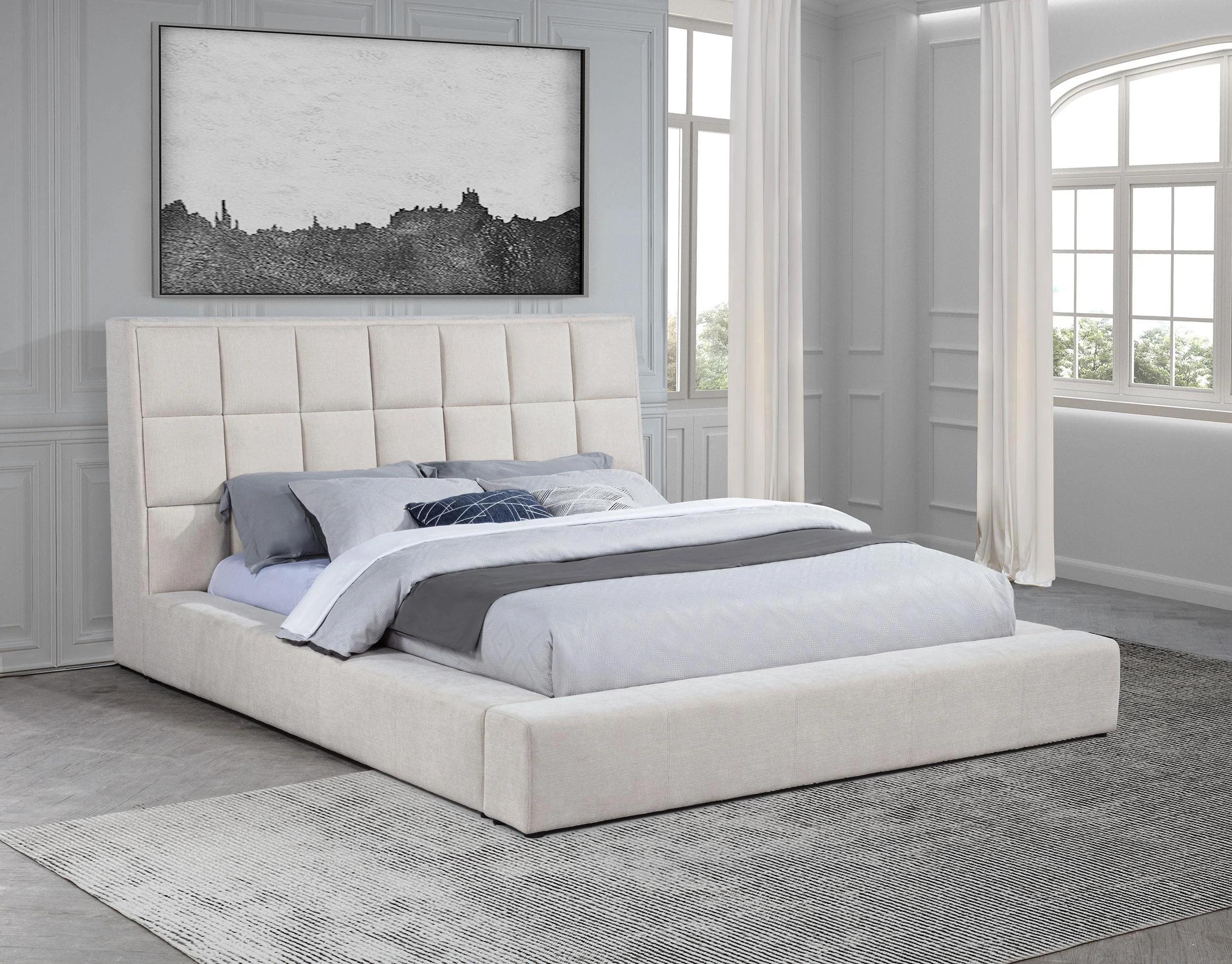 Dreux Cream Upholstered California King Panel Platform Bed