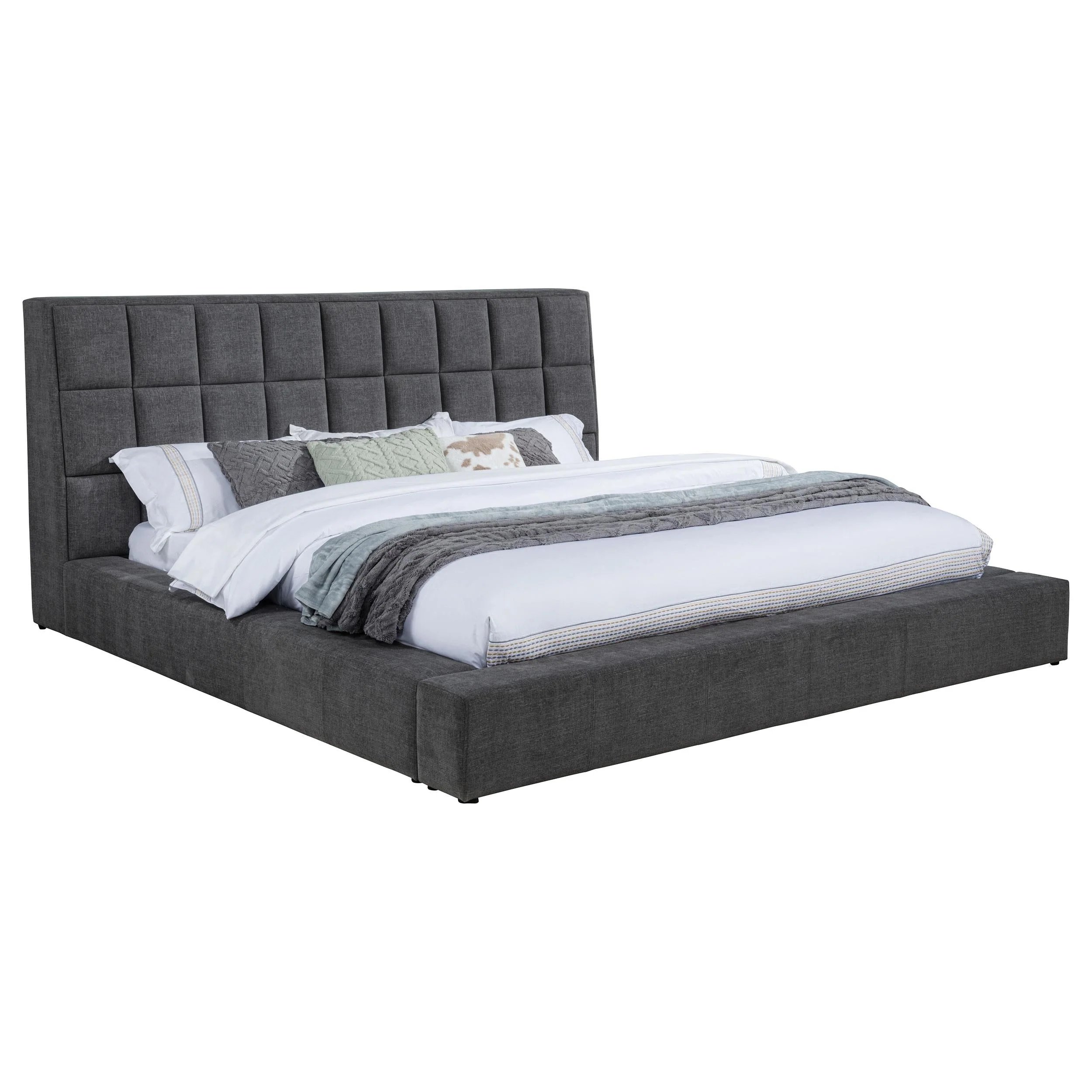 Dreux Gray Upholstered Eastern King Panel Platform Bed - Image 4