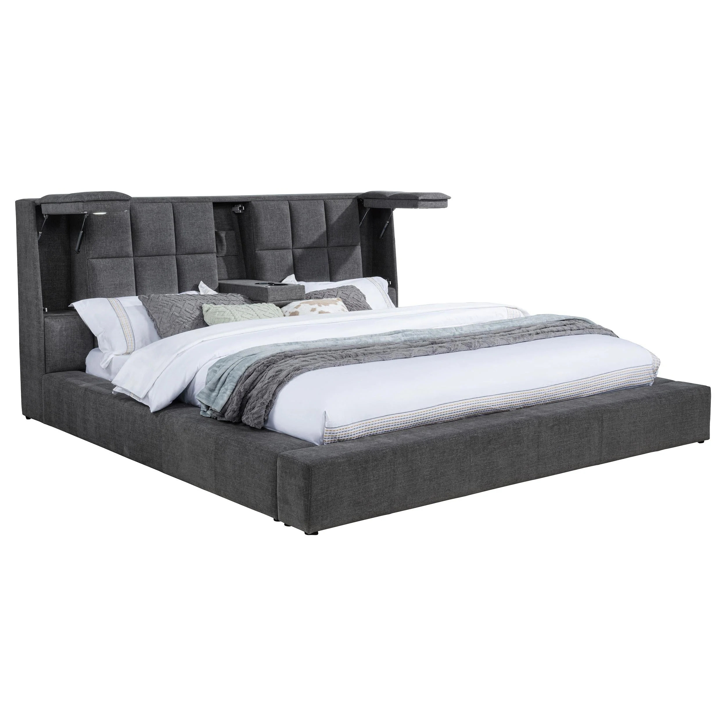 Dreux Gray Upholstered Eastern King Panel Platform Bed - Image 5