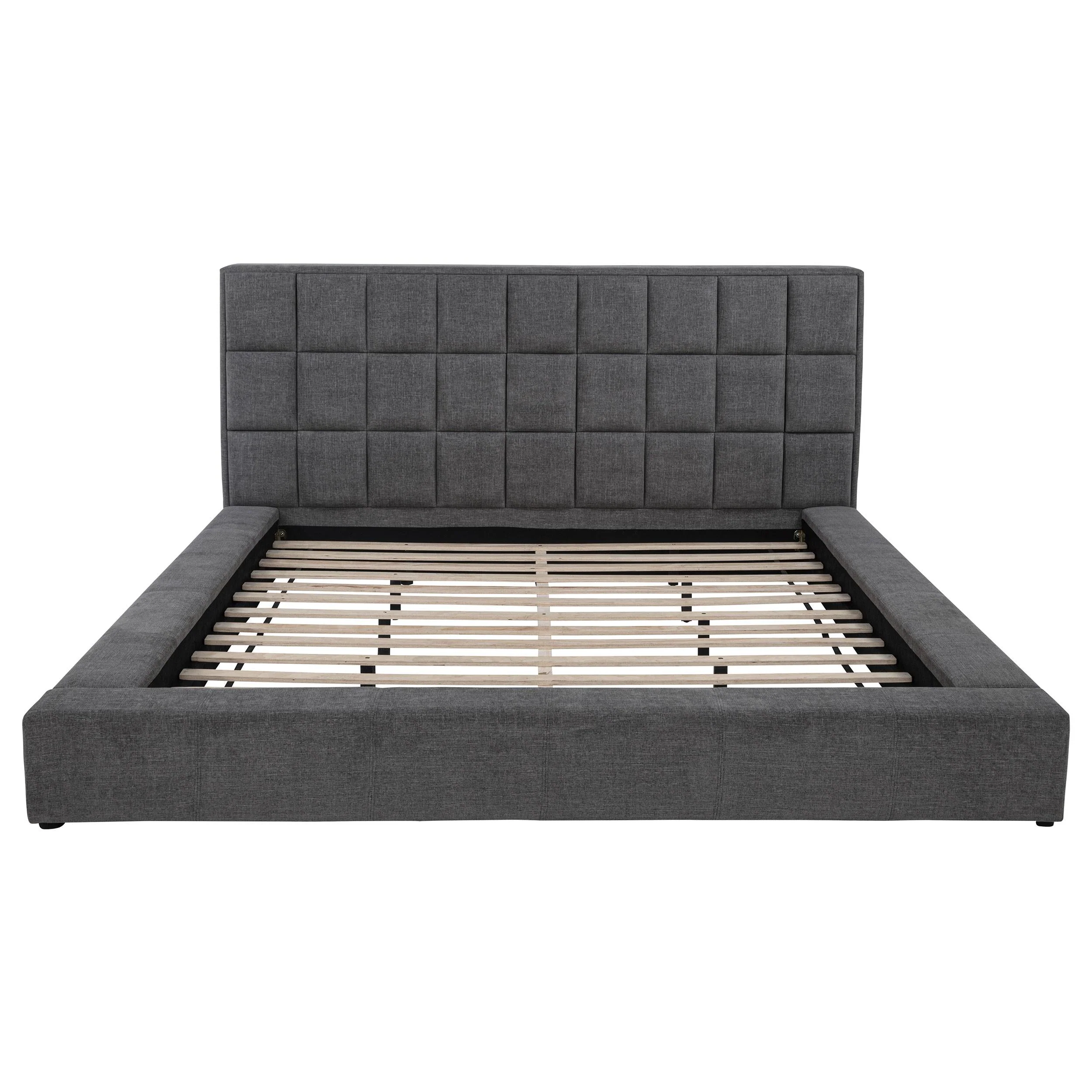 Dreux Gray Upholstered Eastern King Panel Platform Bed - Image 6