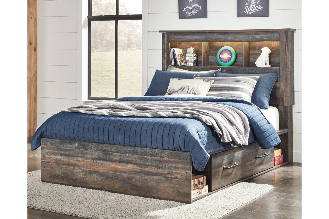Drystan Multi Full LED Bookcase Storage Platform Bed with 4 Drawers - Image 2
