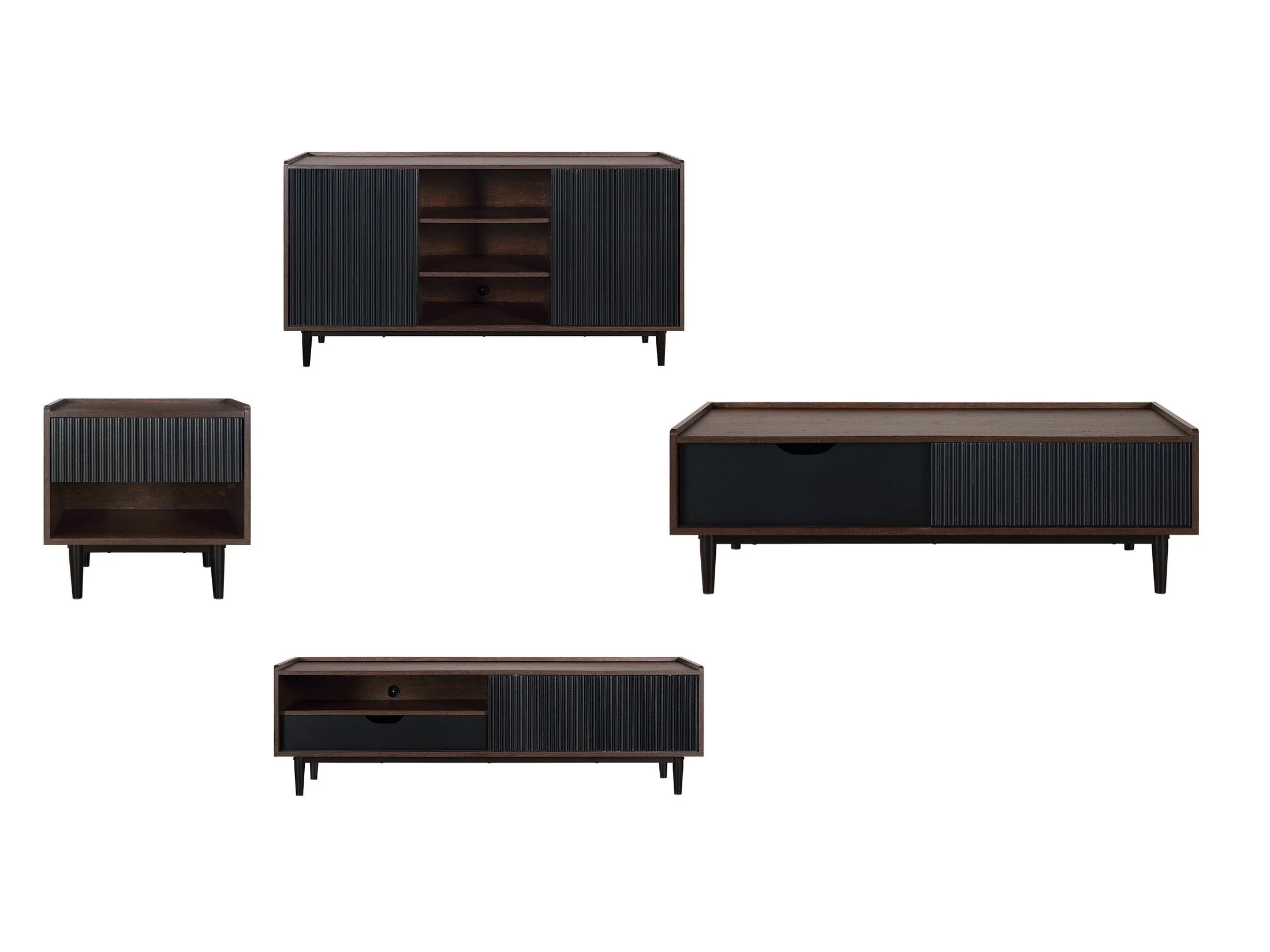 Duane 4 Piece Living Room Set in Dark Brown and Black