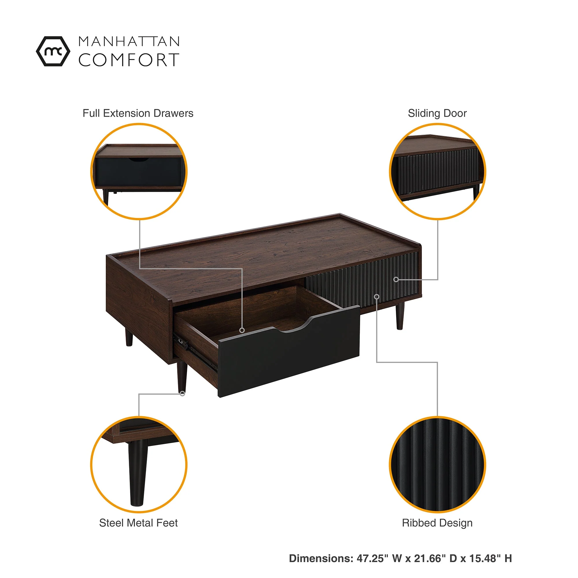 Duane Coffee Table in Dark Brown and Black - Image 5