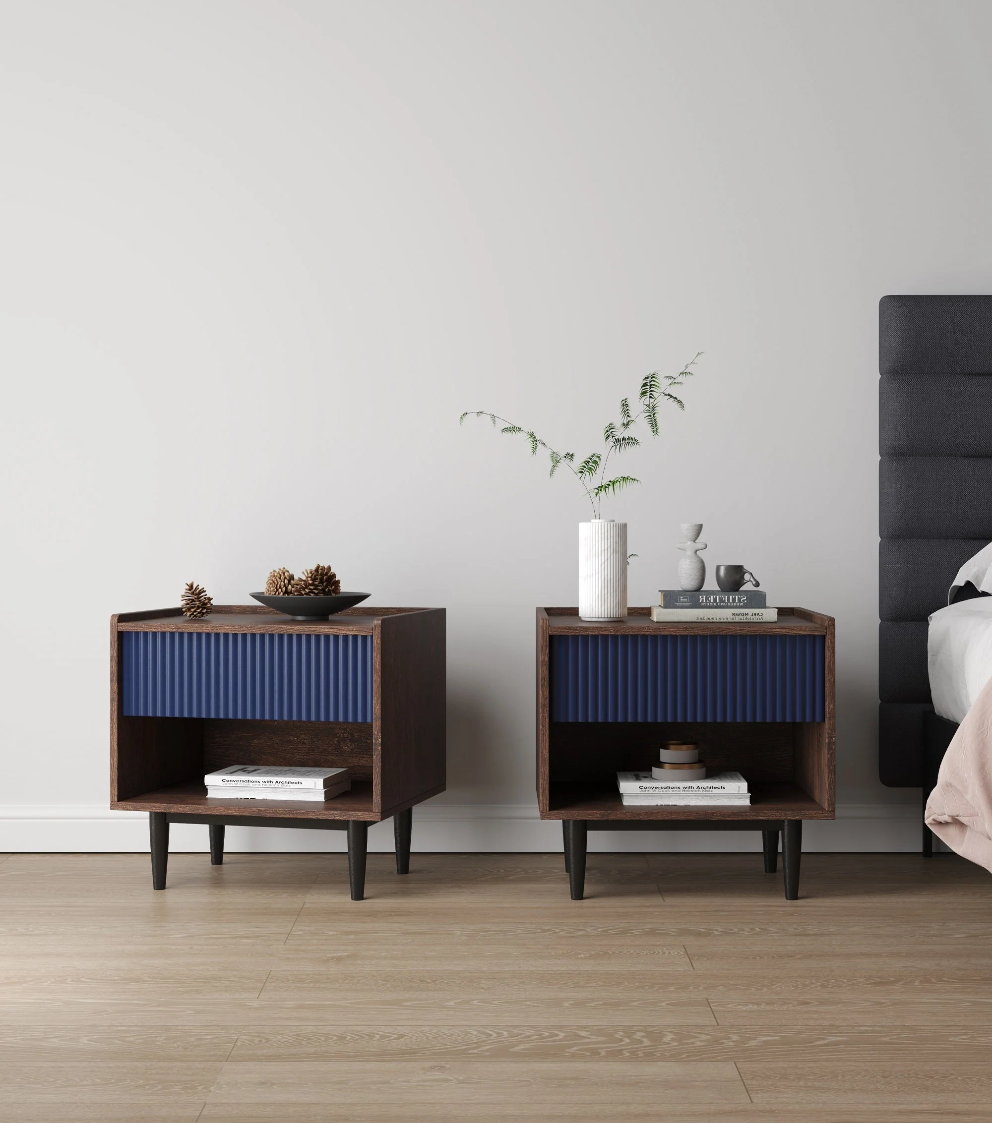 Duane Nightstand in Dark Brown and Navy Blue (set of 2) - Image 2