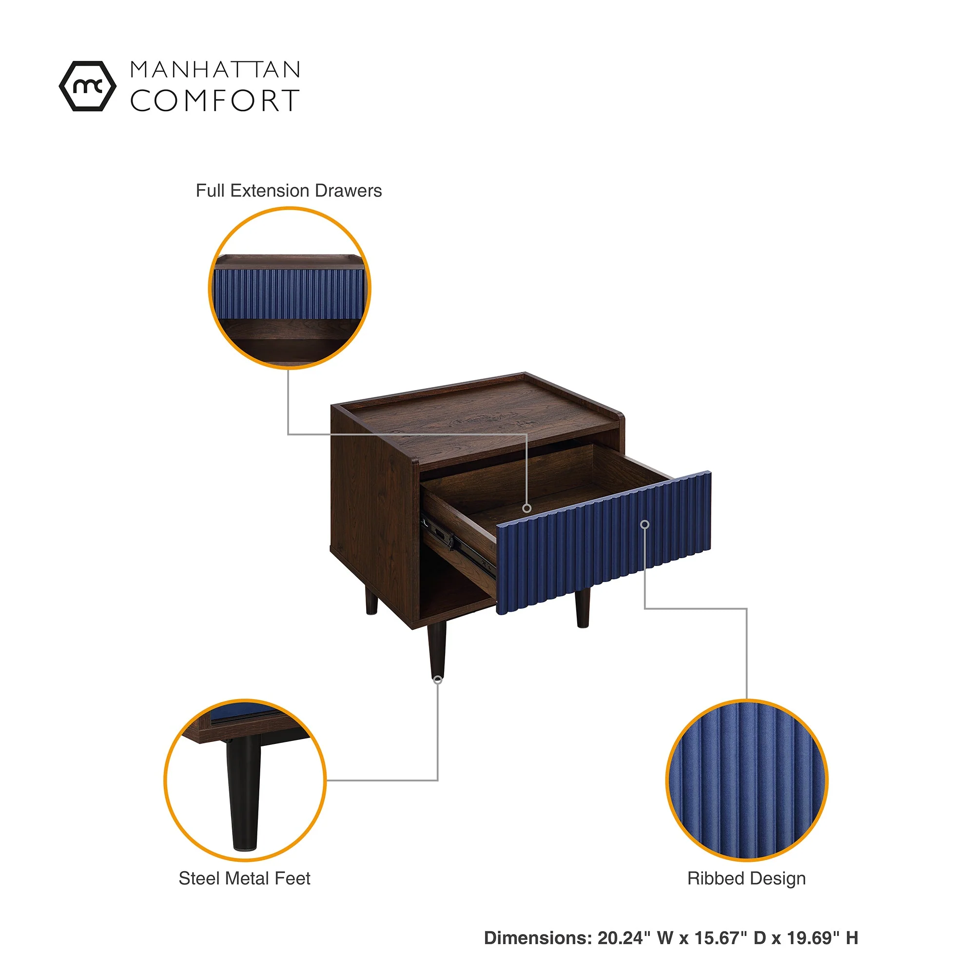 Duane Nightstand in Dark Brown and Navy Blue (set of 2) - Image 4