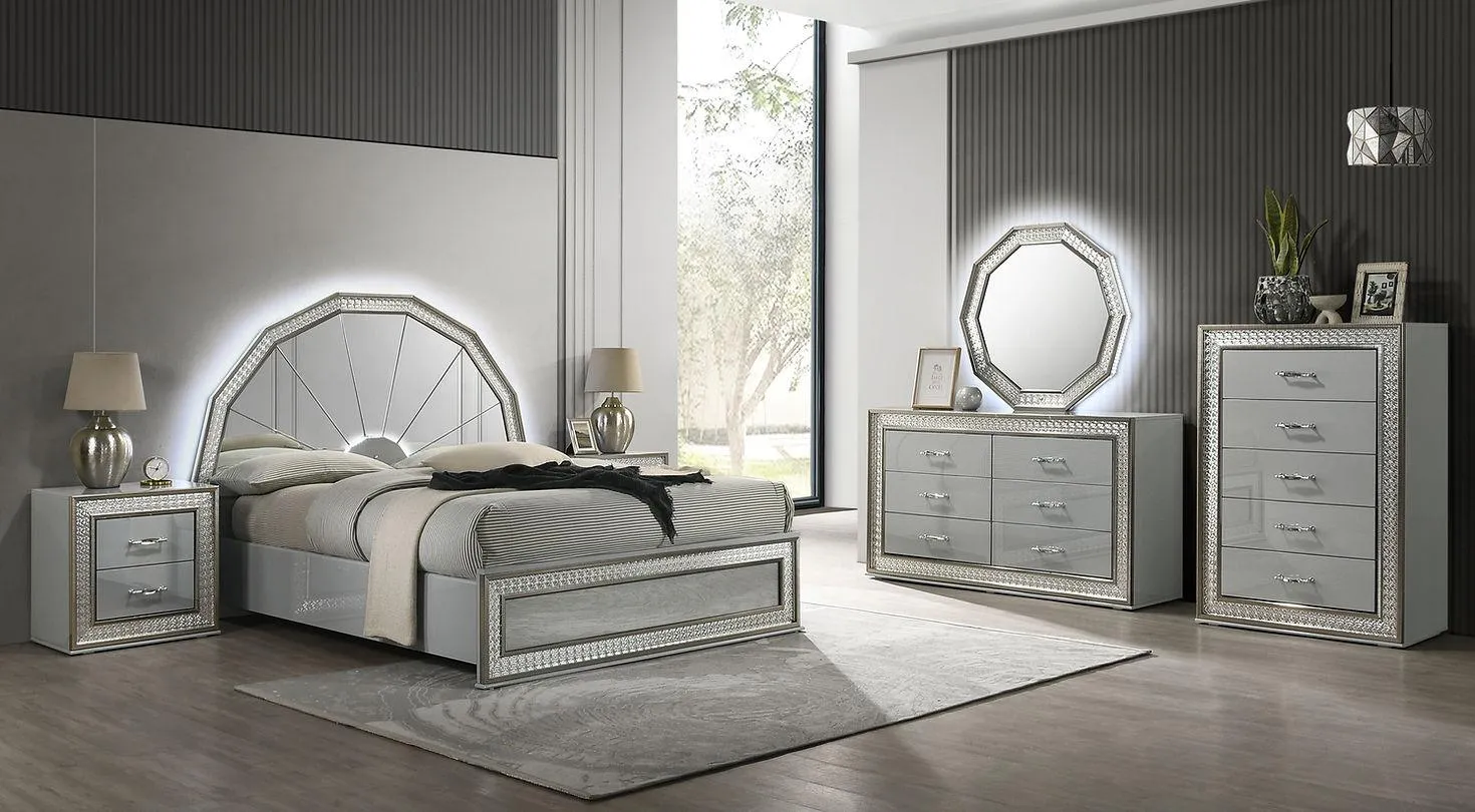 Dubai Metallic Silver Bedroom Set