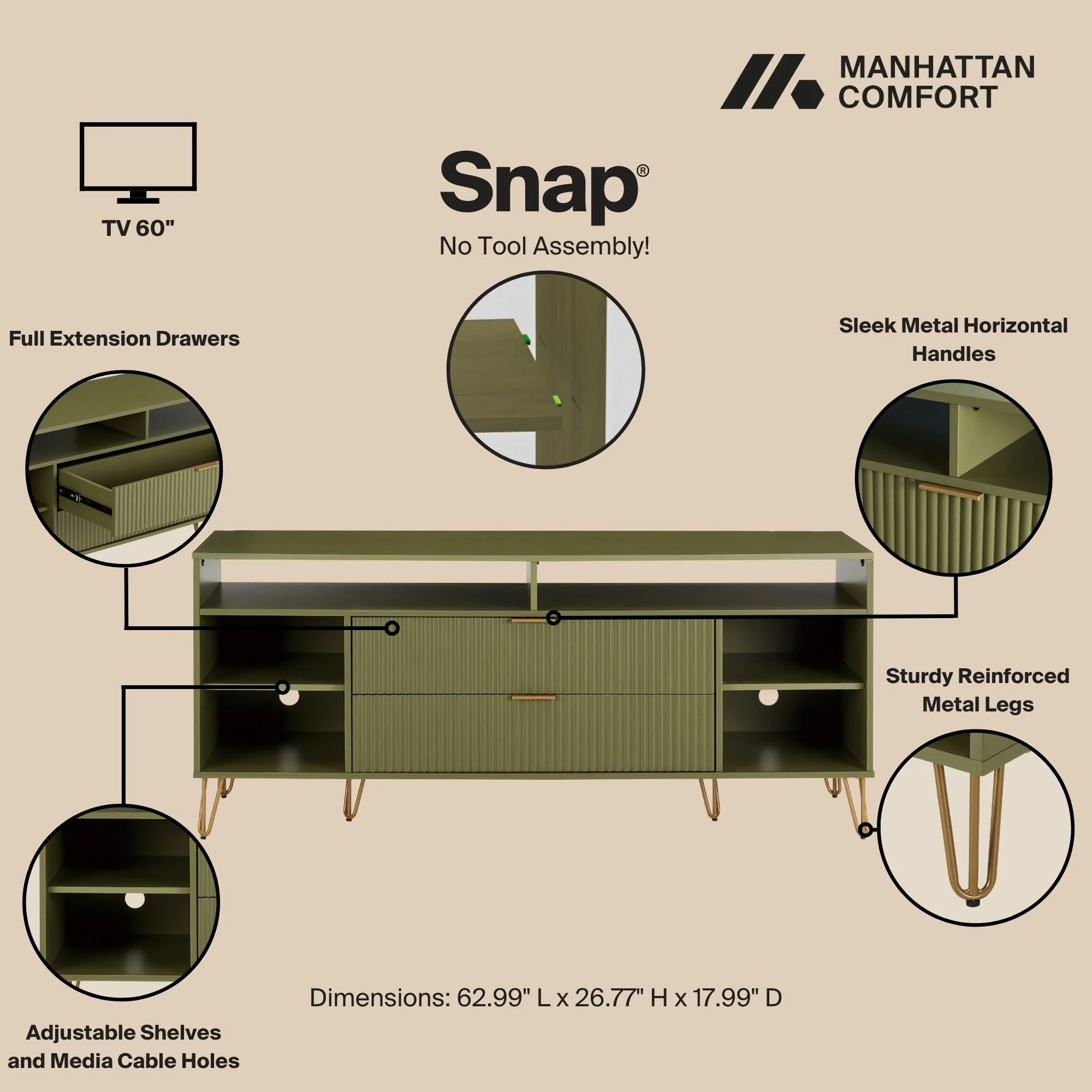DUMBO 63" TV Stand in Olive Green - Image 4