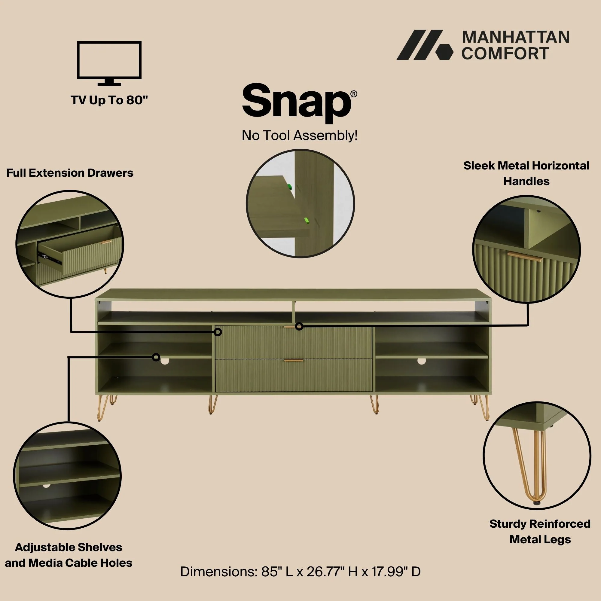 DUMBO 85" TV Stand in Olive Green - Image 4