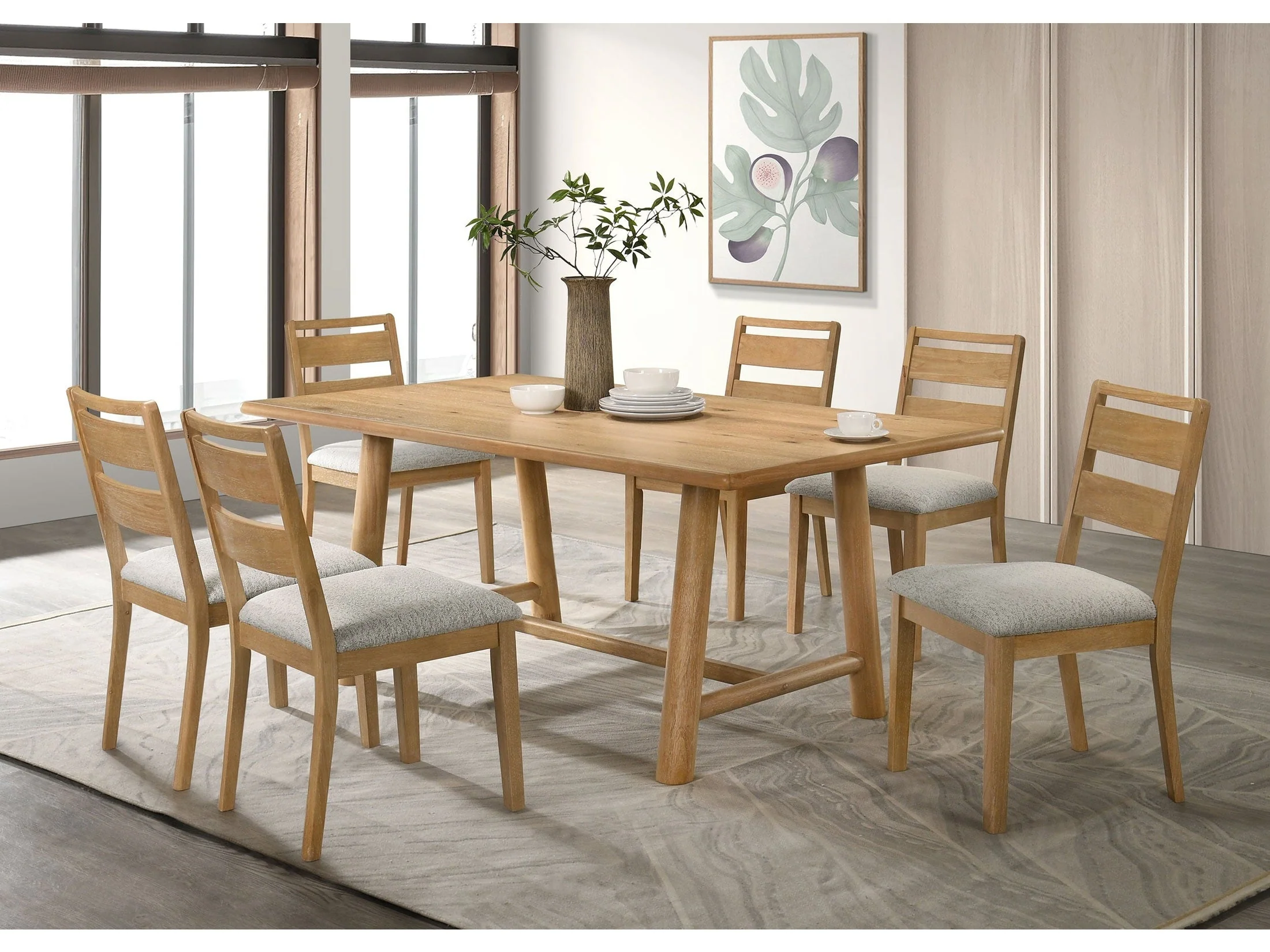 Duncan Washed Oak 7-piece Rectangular Wood Dining Table Set