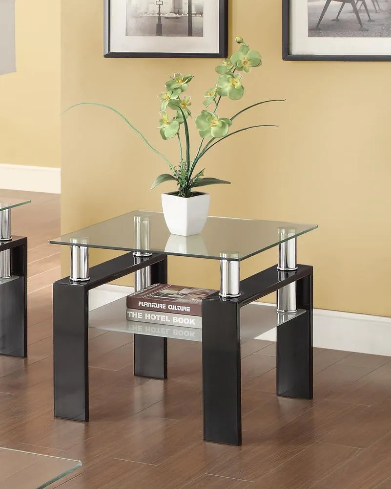 Dyer Black Tempered Glass End Table with Shelf