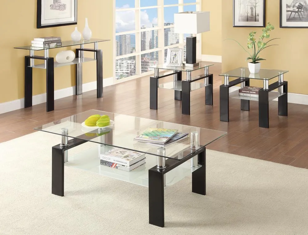 Dyer Black Tempered Glass End Table with Shelf - Image 2