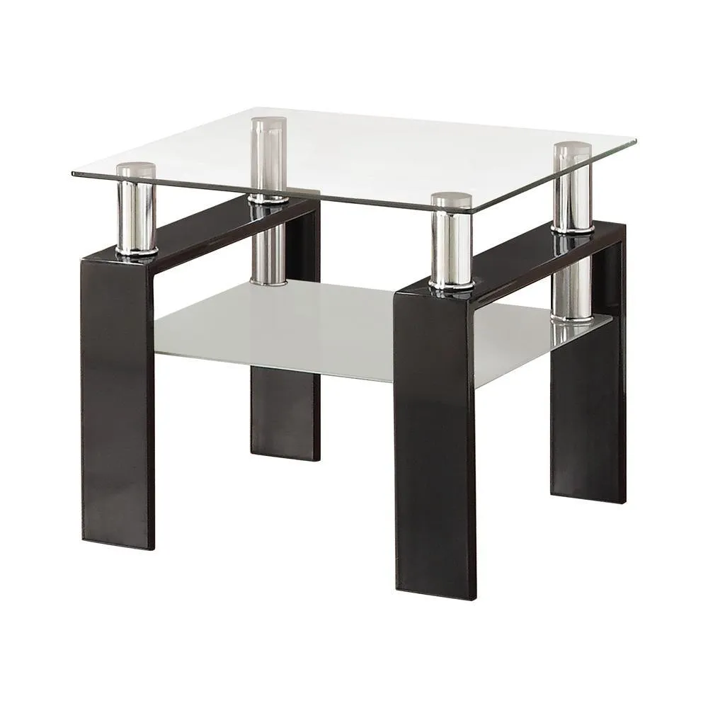 Dyer Black Tempered Glass End Table with Shelf - Image 3