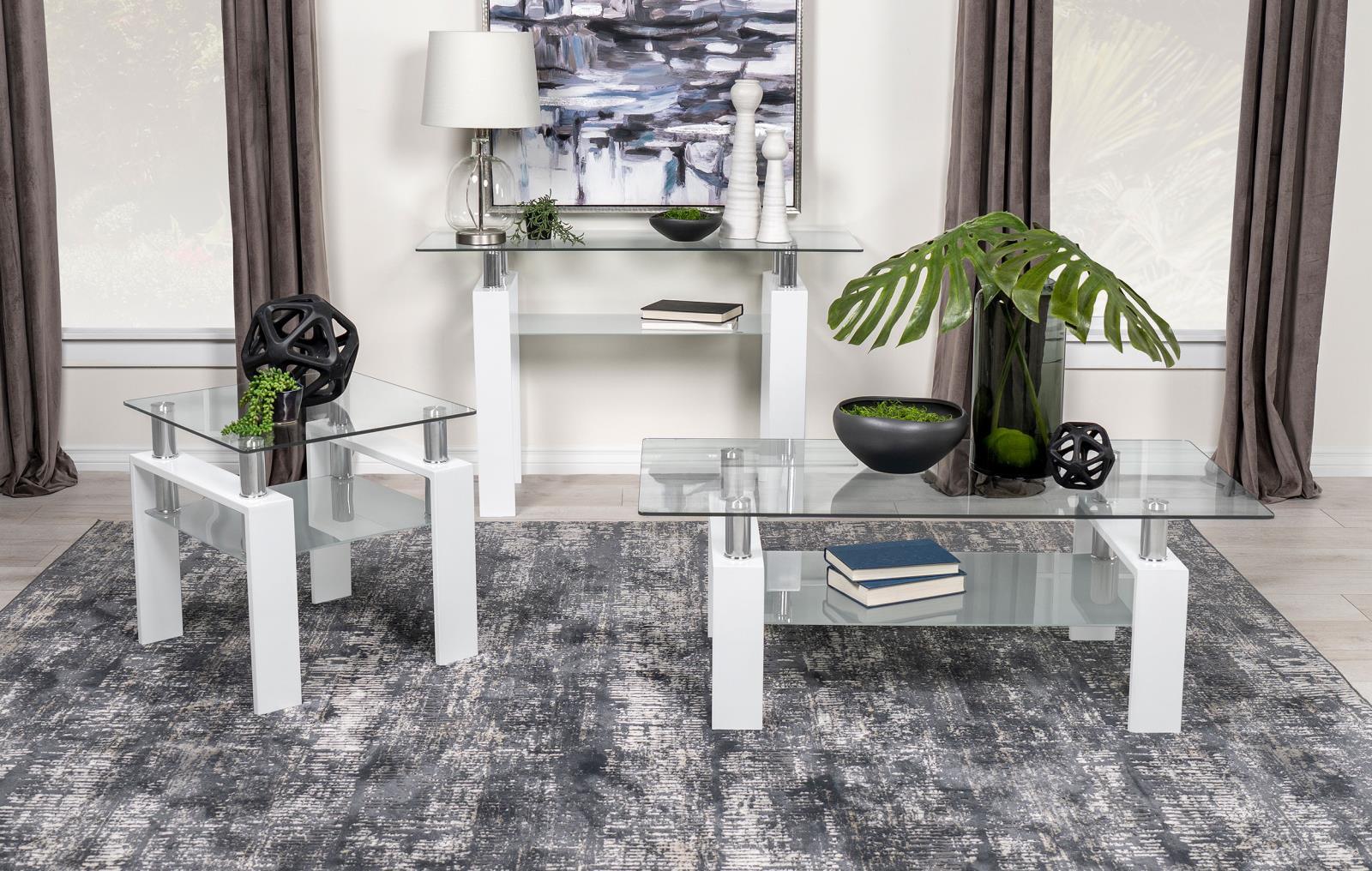Dyer White Rectangular Glass Top Sofa Table With Shelf - Image 5