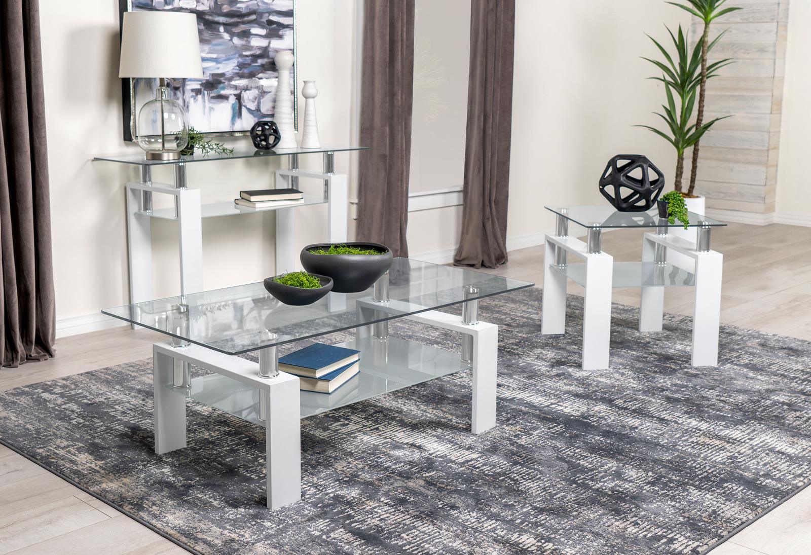 Dyer White Rectangular Glass Top Sofa Table With Shelf - Image 6
