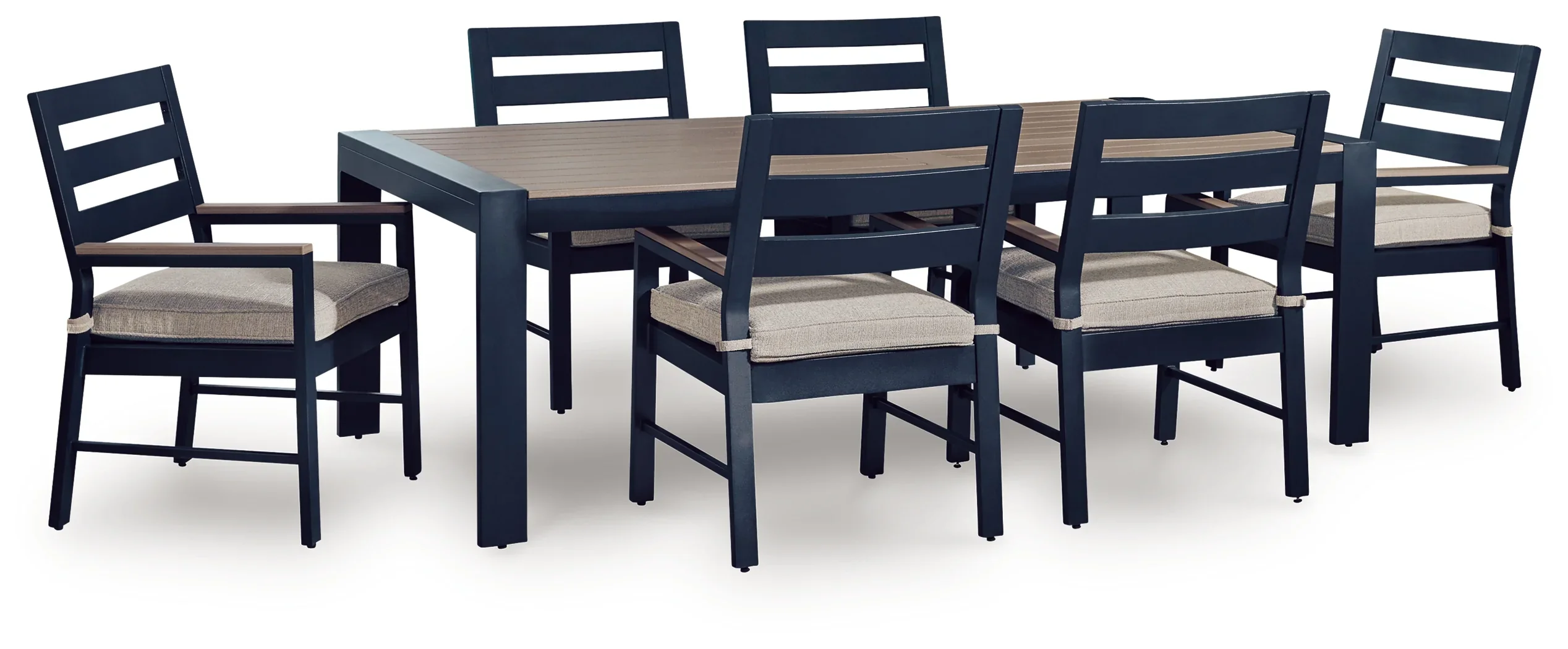 East Beach Navy Blue/Driftwood Outdoor Dining Table and 6 Arm Chairs - Image 2