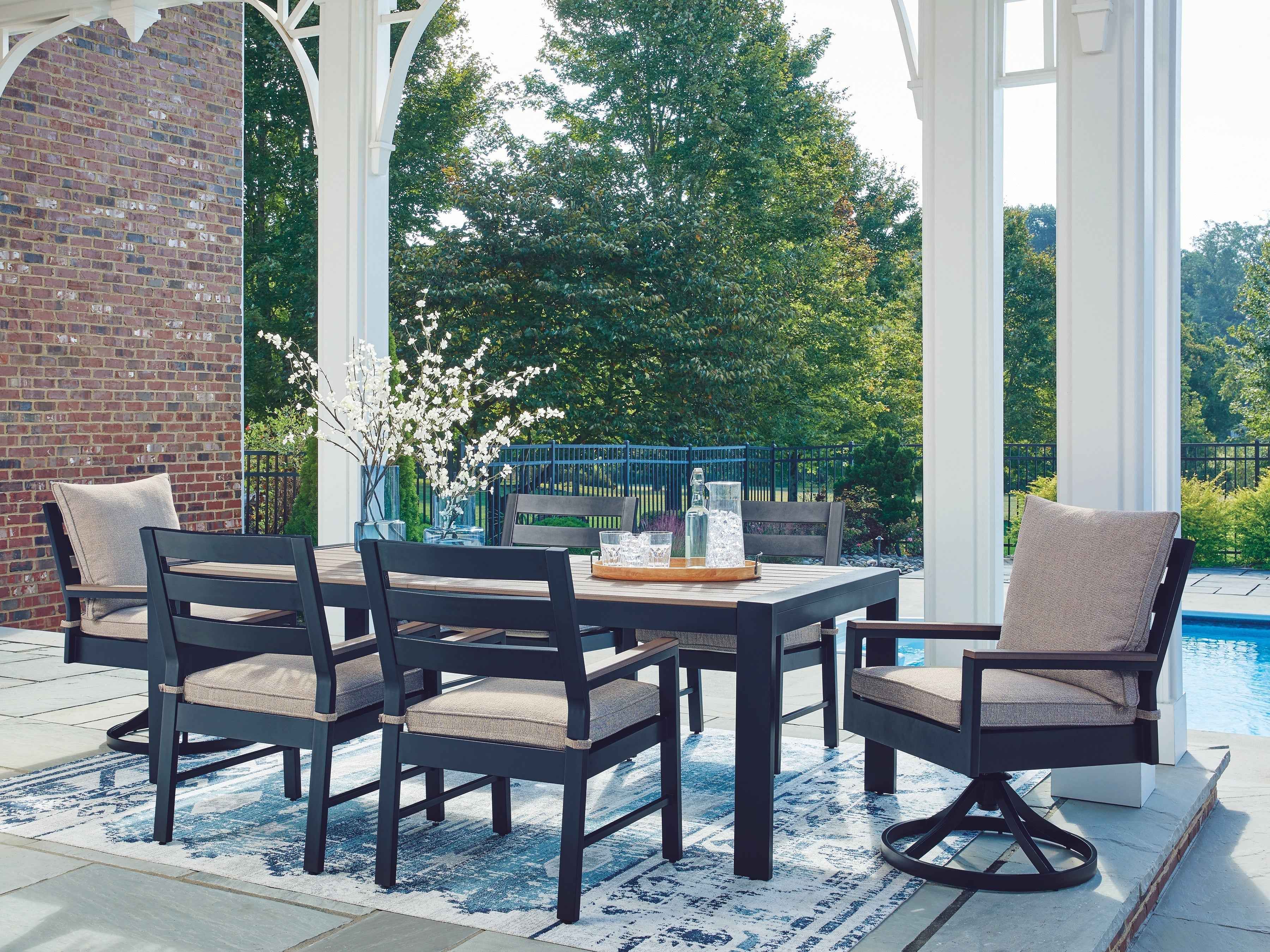 East Beach Navy Blue/Driftwood Outdoor Dining Table and 6 Chairs - Image 2