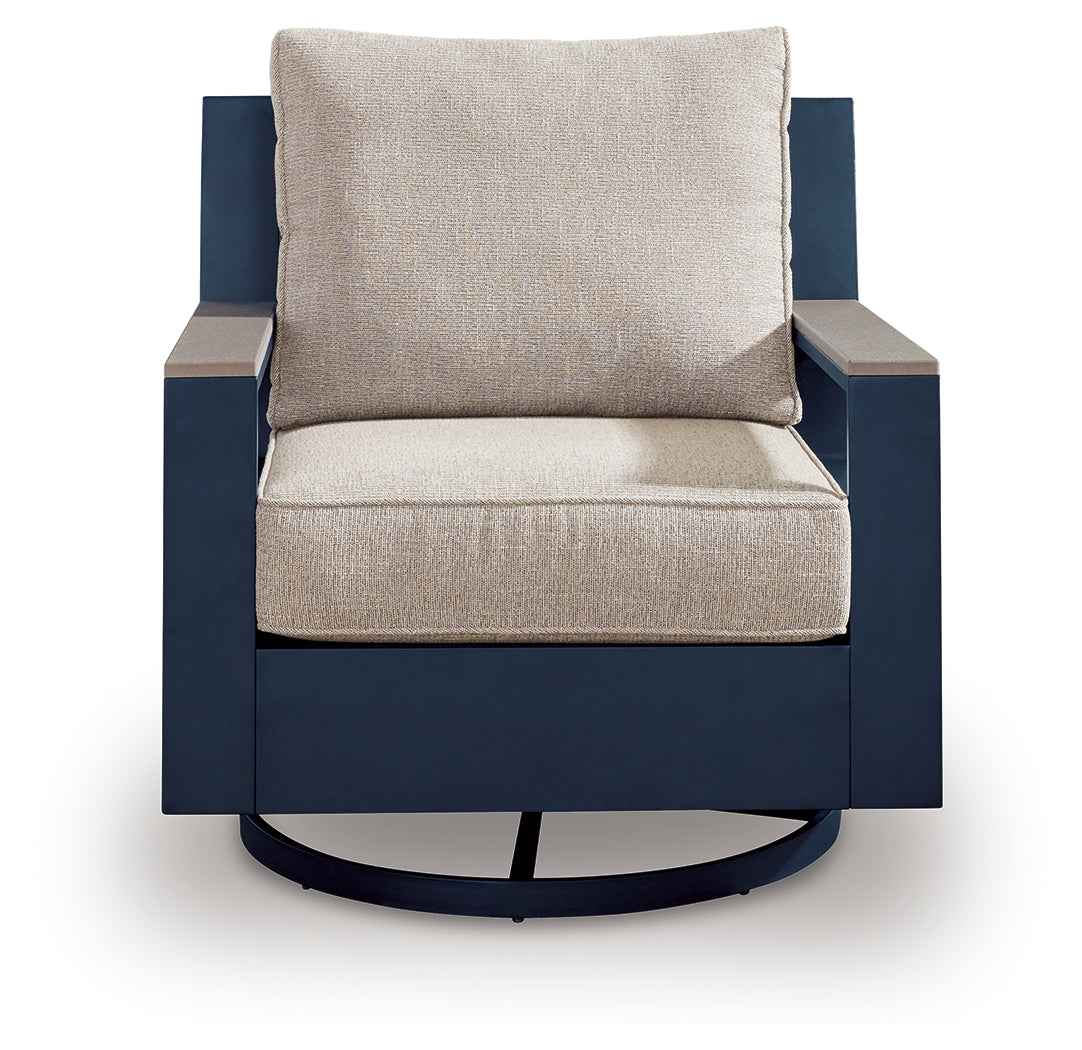 East Beach Navy Blue/Driftwood Outdoor Sofa with 2 Swivel Glider Chairs - Image 2