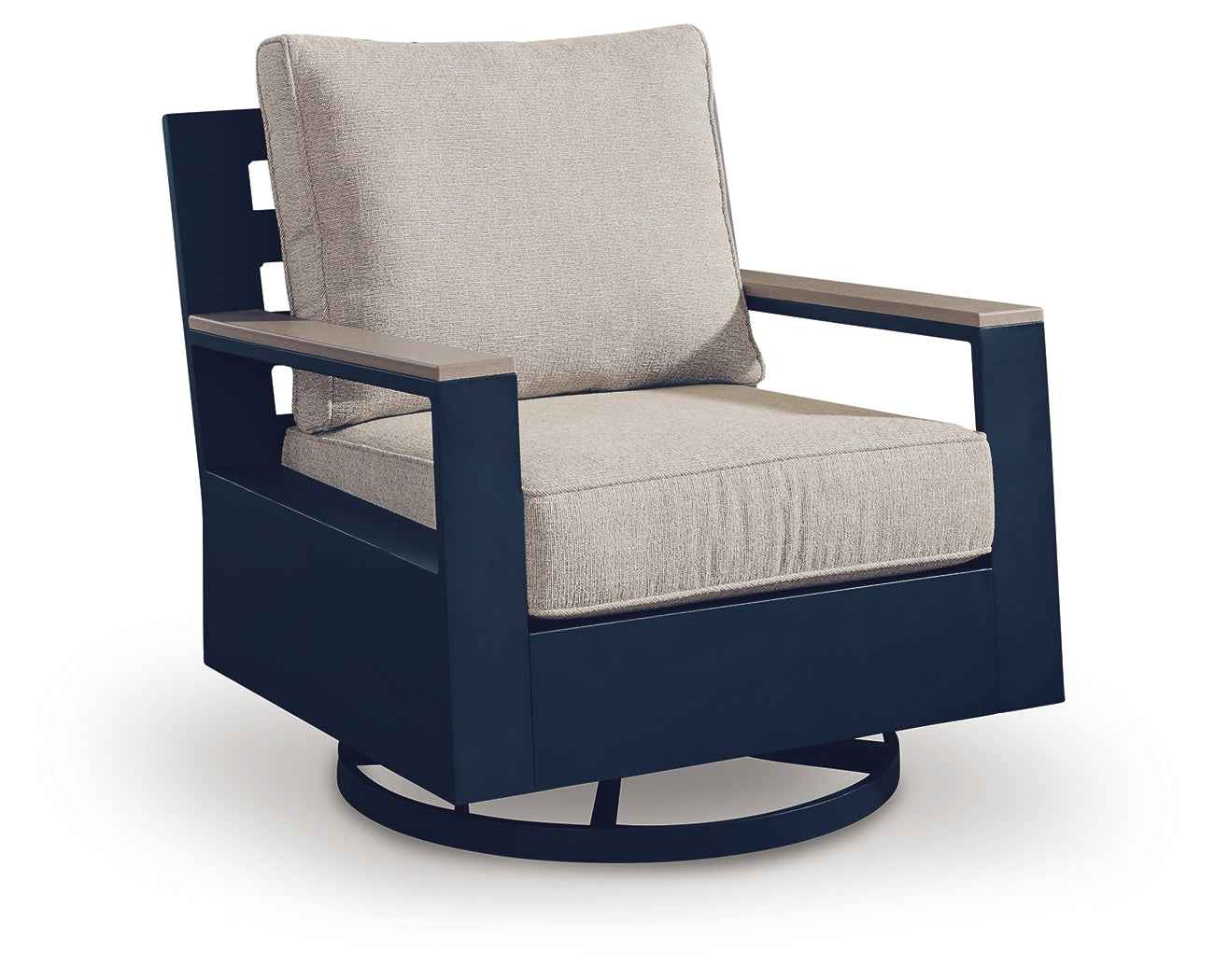 East Beach Navy Blue/Driftwood Outdoor Sofa with 2 Swivel Glider Chairs - Image 3