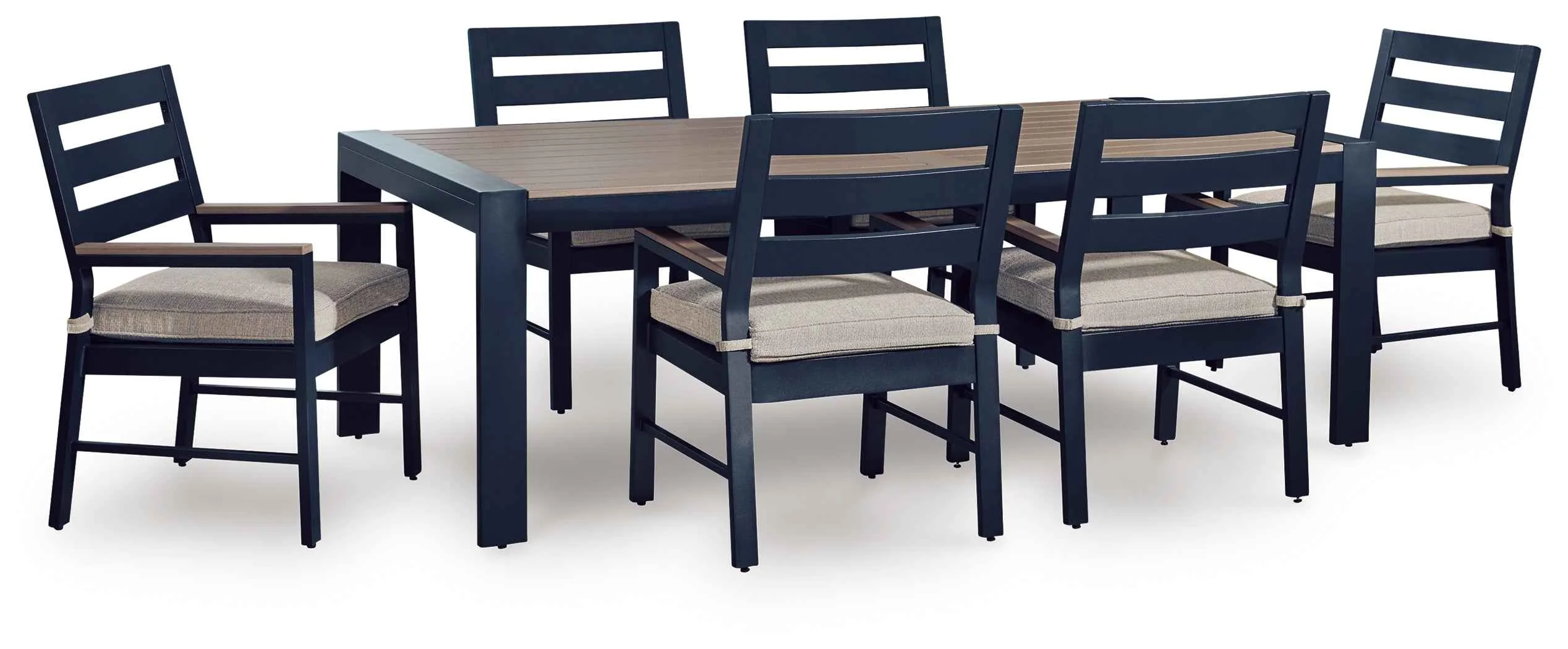 East Beach Navy Blue/Driftwood Outdoor Dining Table and 6 Chairs