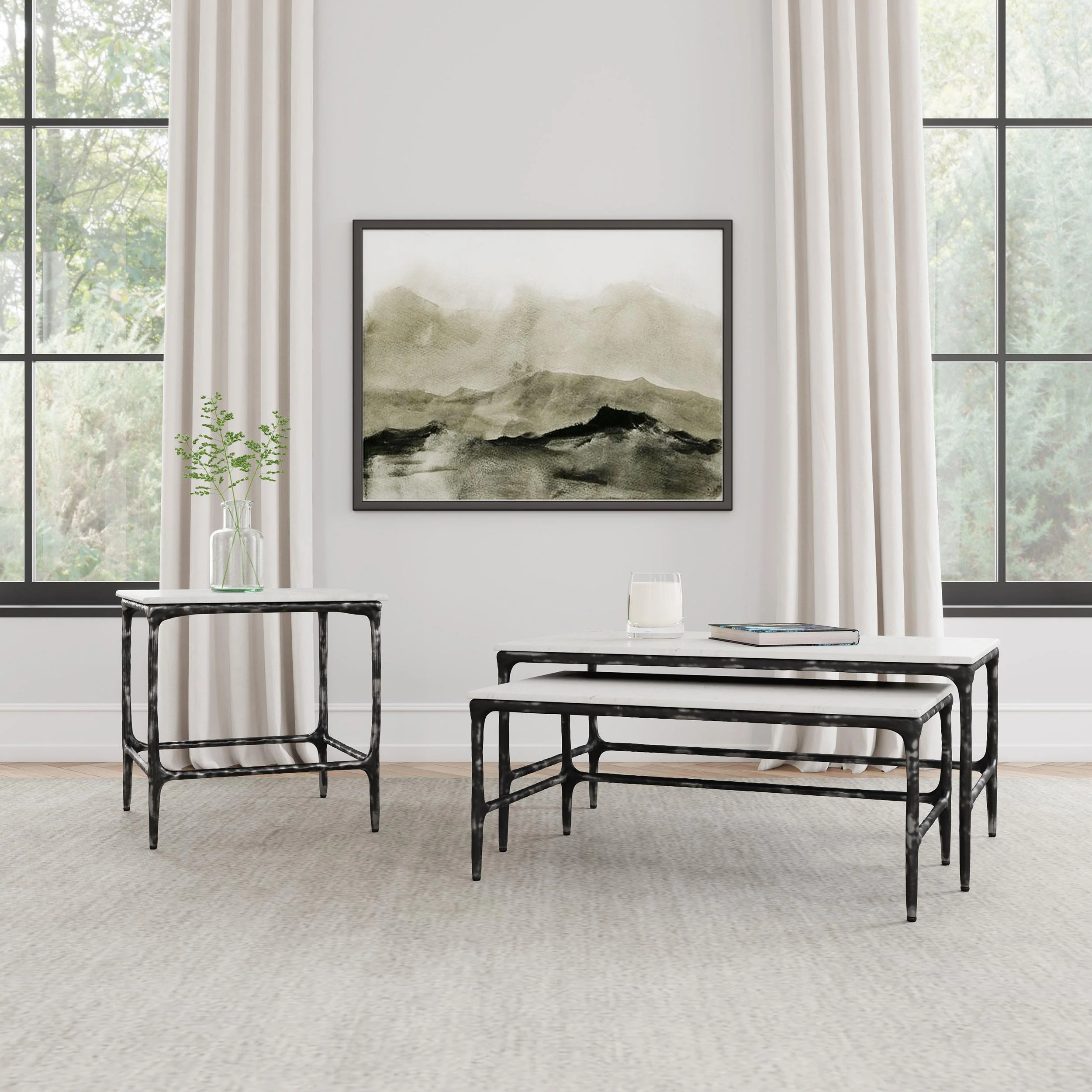 Ebby White 2-Piece Genuine Marble Top Nesting Coffee Tables - Image 11
