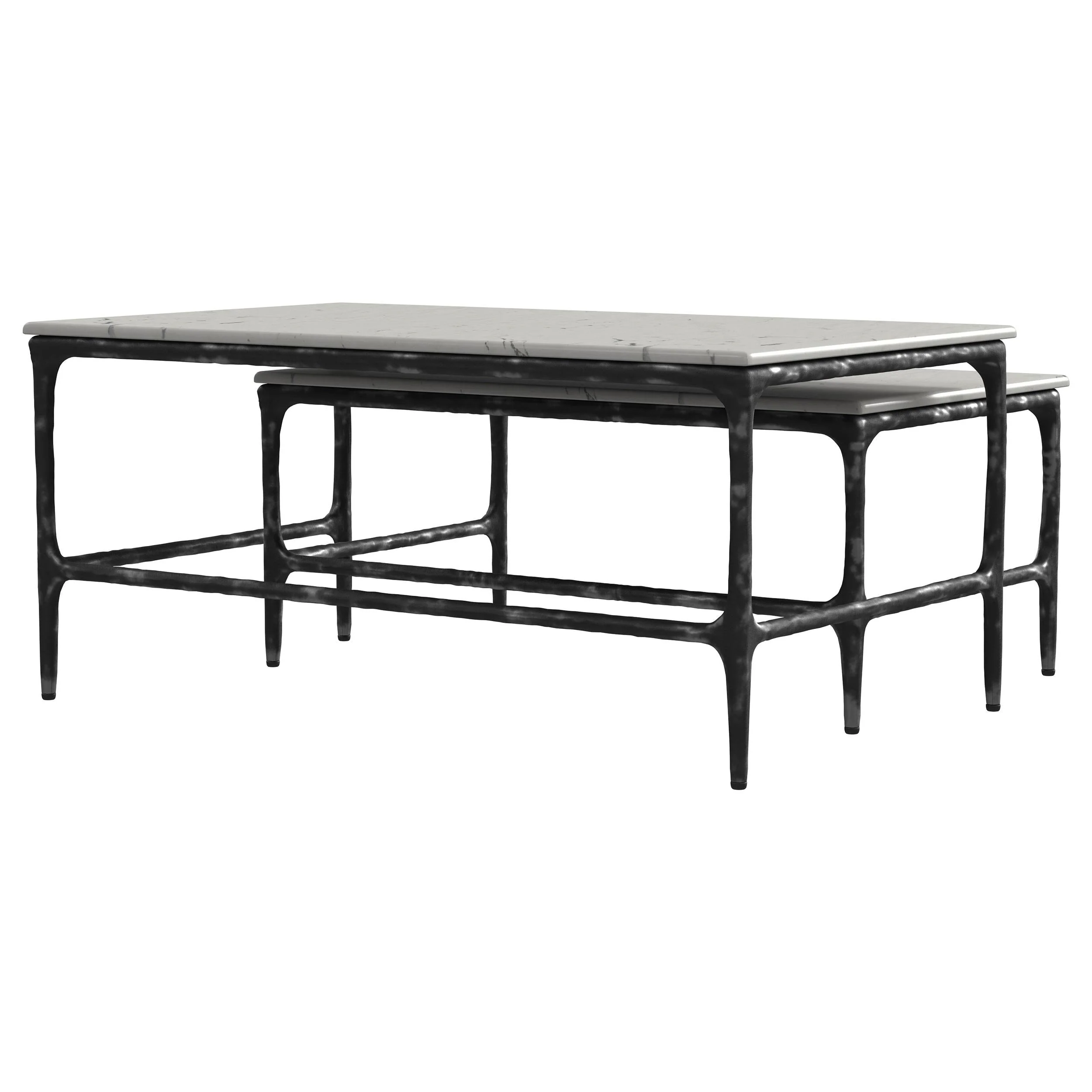 Ebby White 2-Piece Genuine Marble Top Nesting Coffee Tables - Image 8