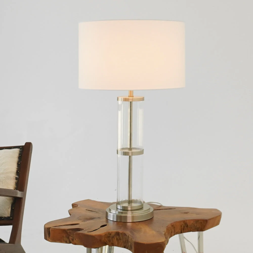 Echo Brushed Nickel Table Lamp with On/Off Switch Clear Glass Body  Metal Base - Image 3