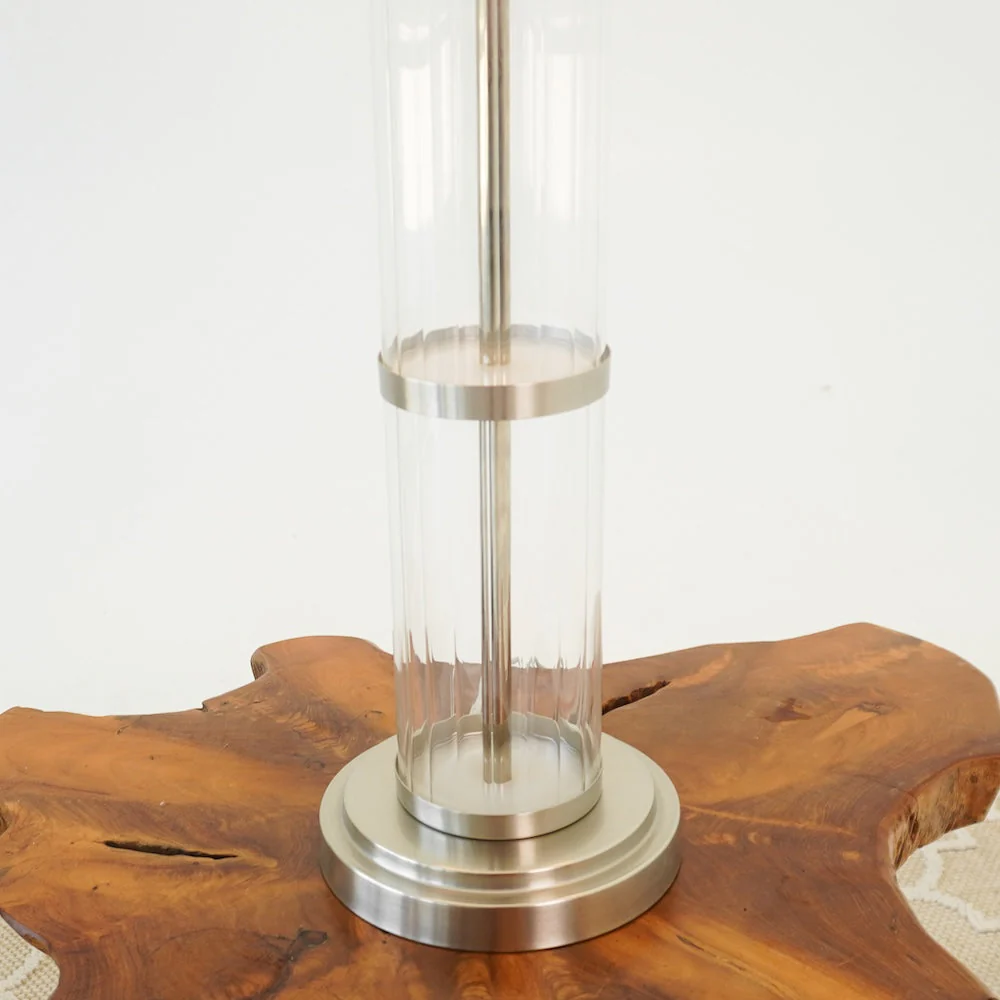 Echo Brushed Nickel Table Lamp with On/Off Switch Clear Glass Body  Metal Base - Image 4